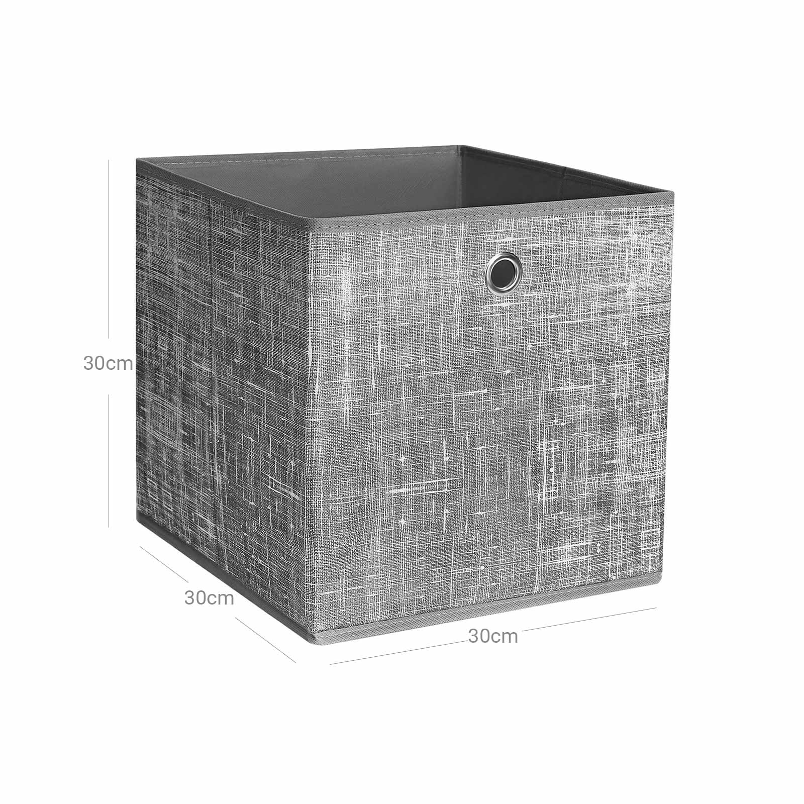 Set of 6 Fabric Foldable Storage Organizer Cubes - 30 x 30 x 30 cm - Grey - With Fingerhole