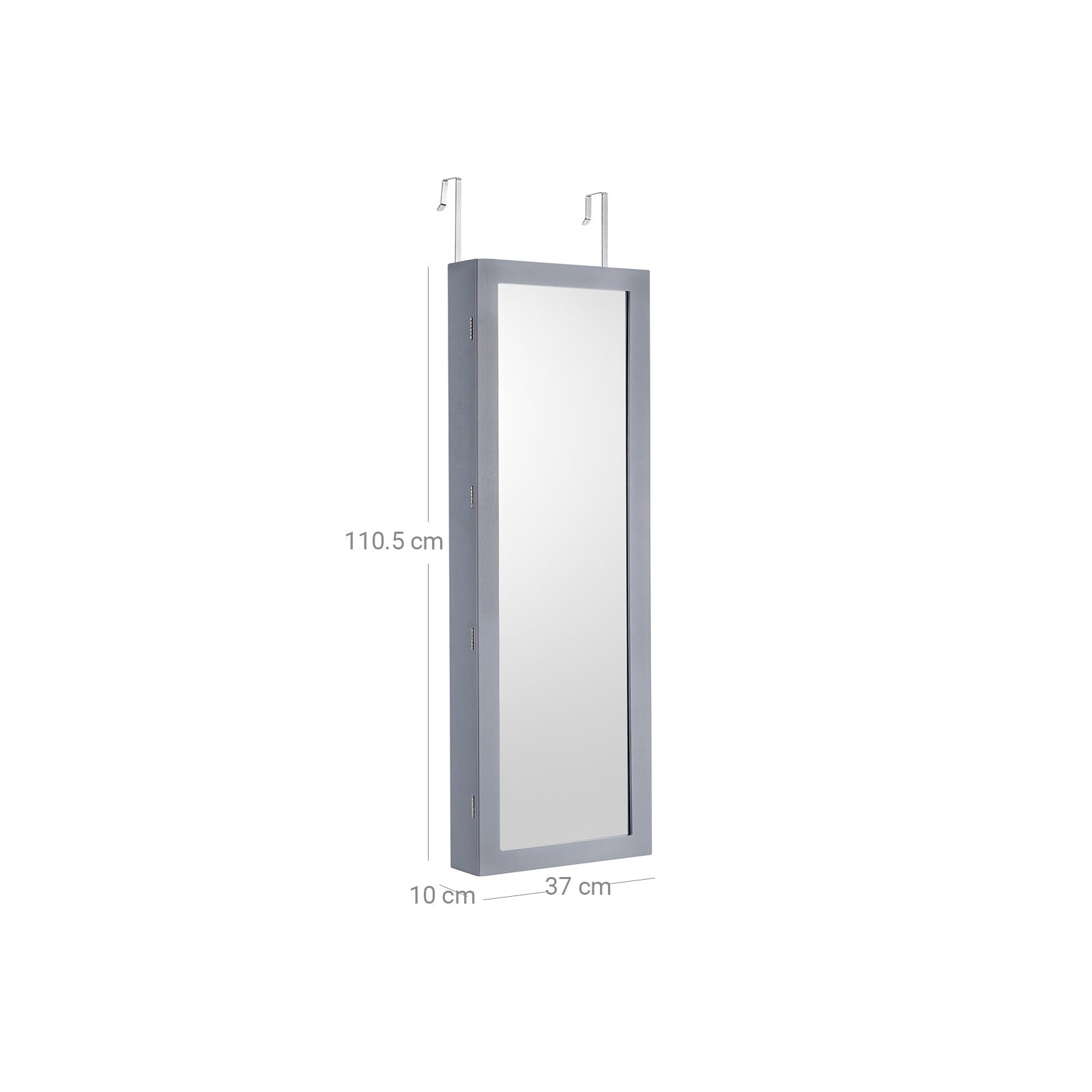 Jewelry Armoire - Wood - Grey - Lockable Wall-Mounted with Mirror and 6 LEDs