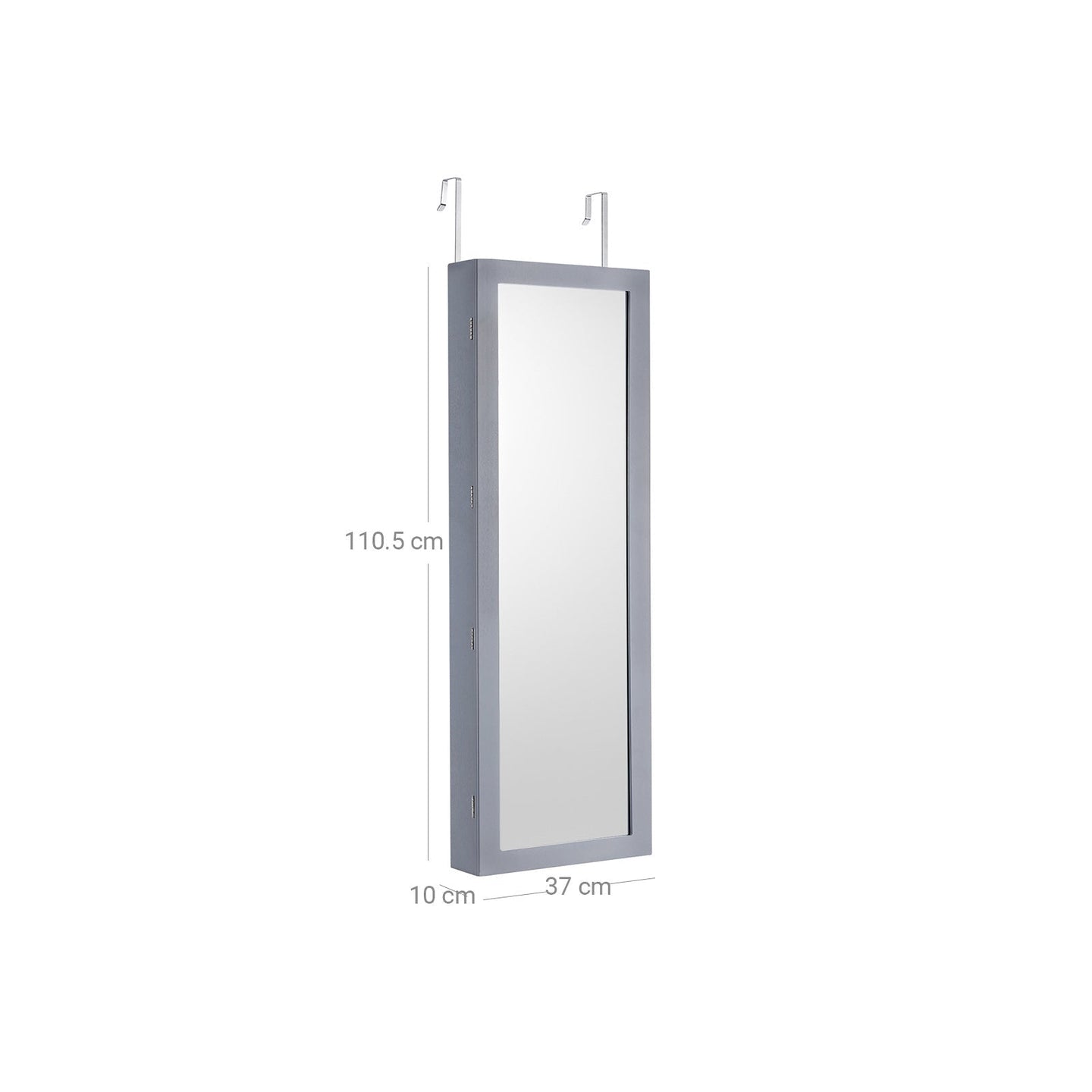 Jewelry Armoire - Wood - Grey - Lockable Wall-Mounted with Mirror and 6 LEDs