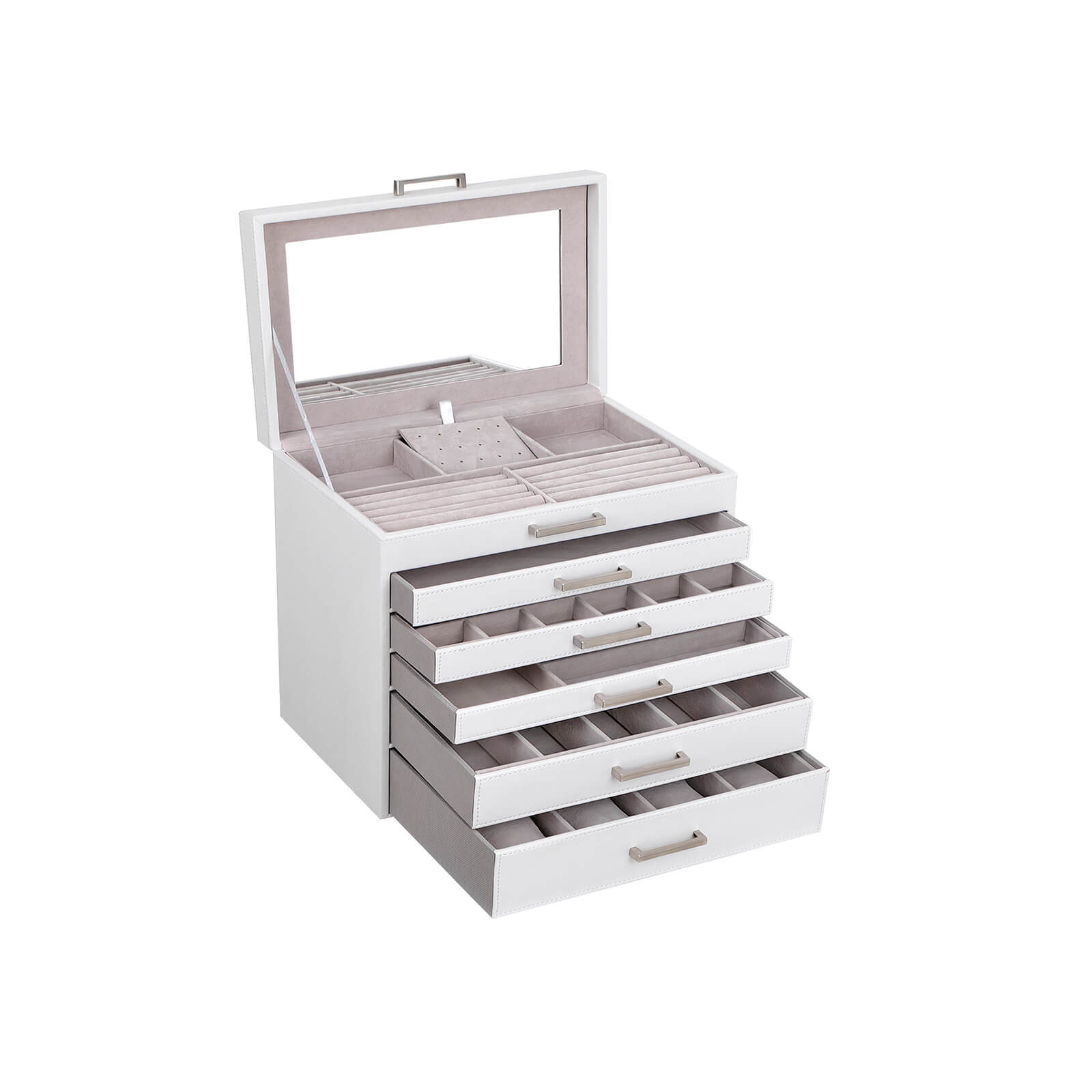 Jewellery Box - Wood - White - 6 Layers with 5 Drawers