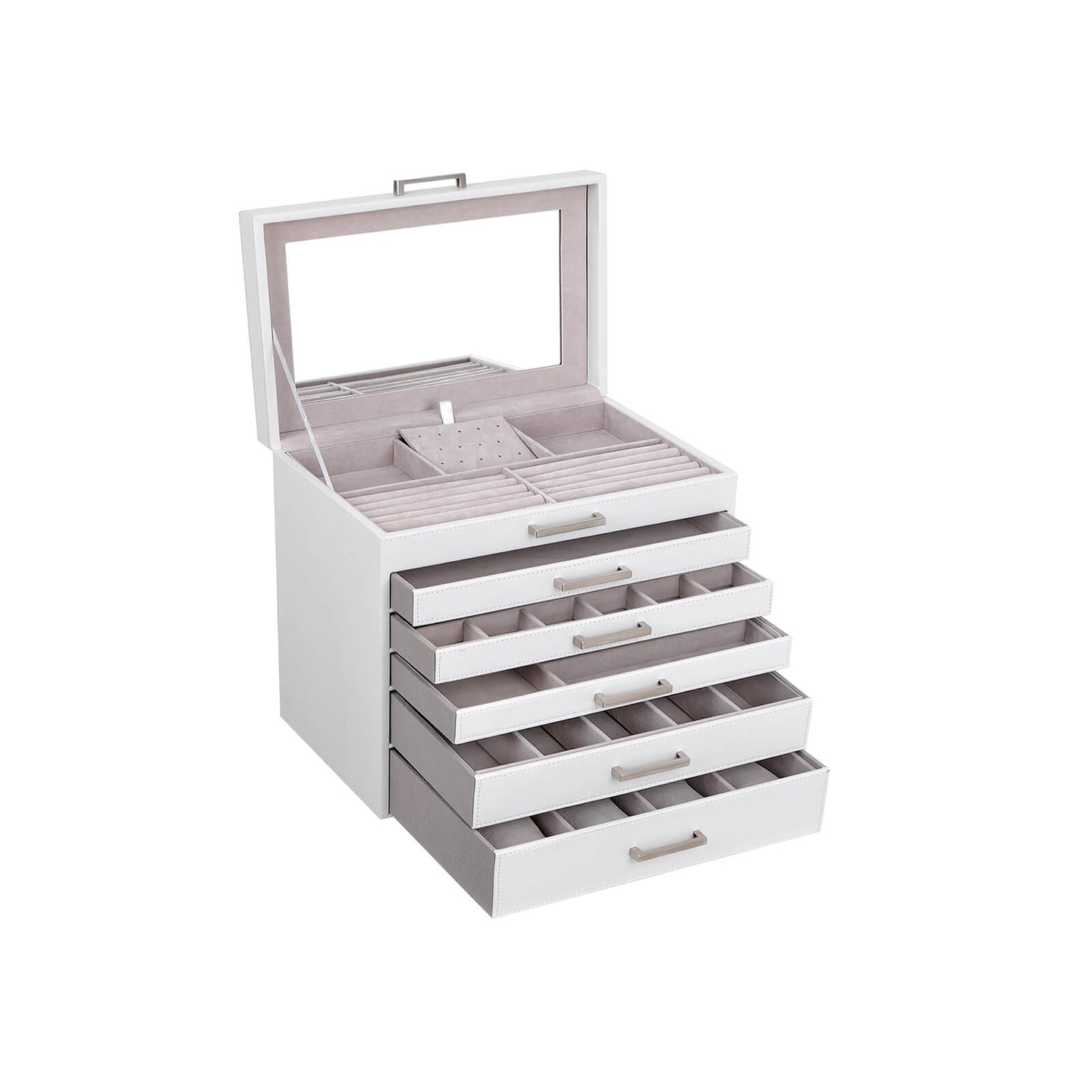 Jewellery Box - Wood - White - 6 Layers with 5 Drawers
