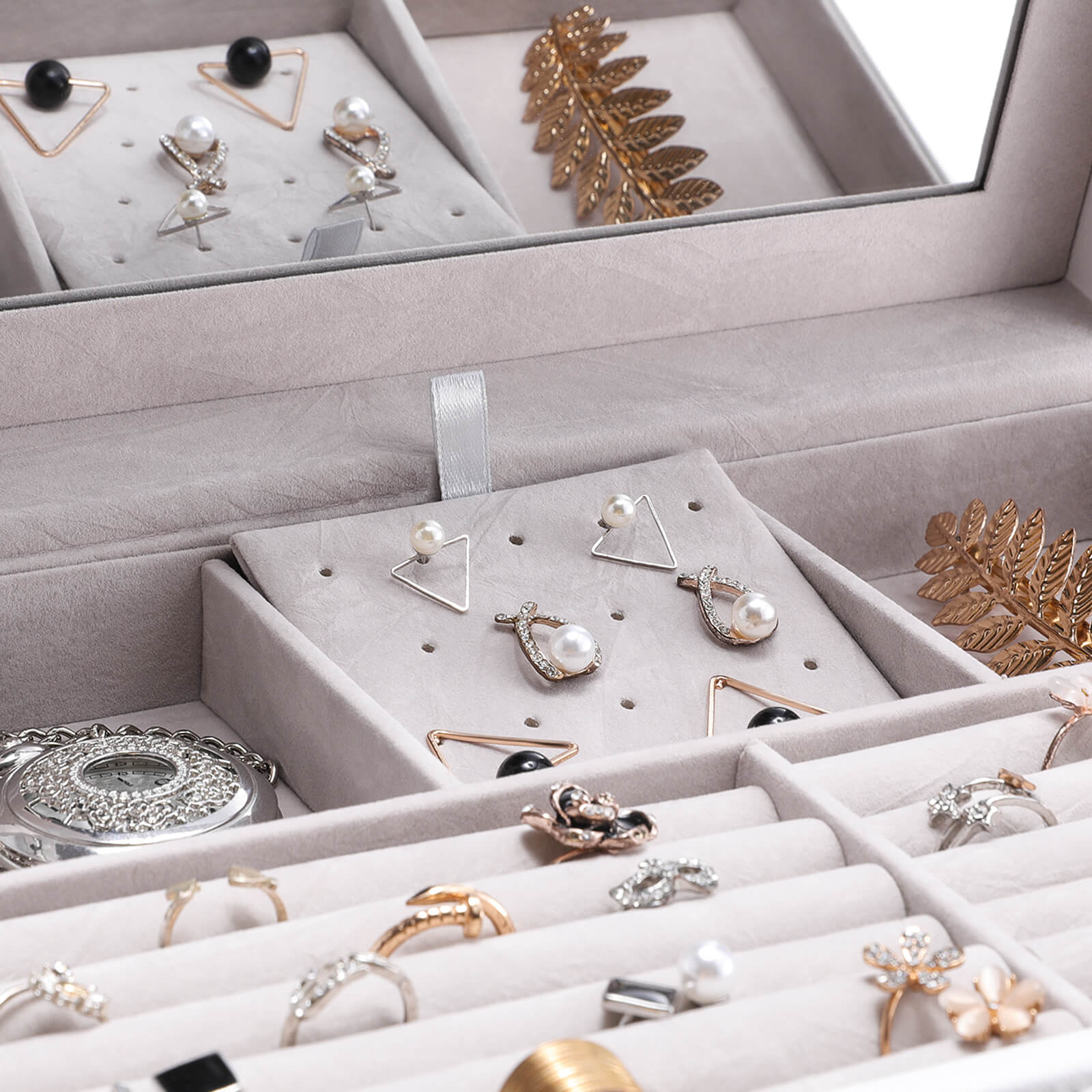 Jewellery Box - Wood - White - 6 Layers with 5 Drawers