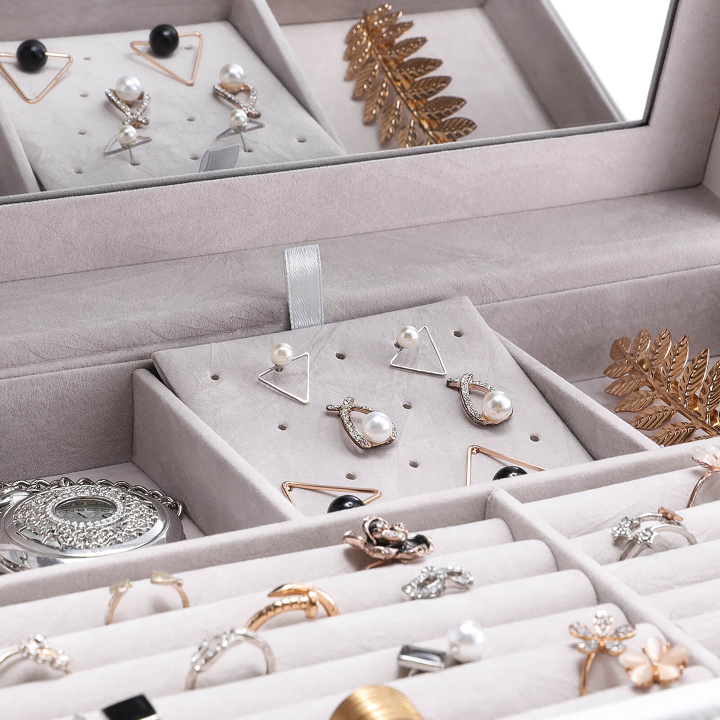 Jewellery Box - Wood - White - 6 Layers with 5 Drawers