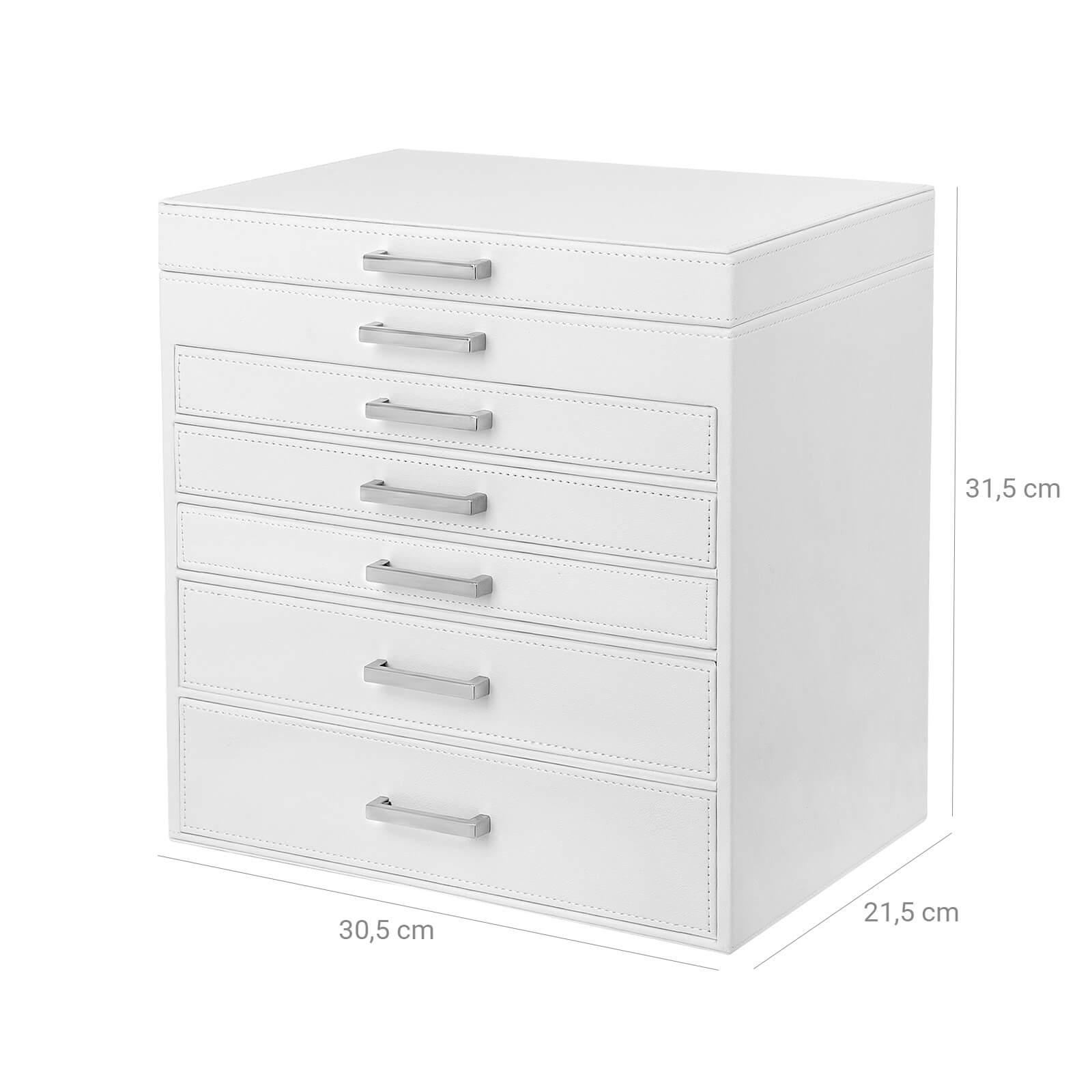 Jewellery Box - Wood - White - 6 Layers with 5 Drawers