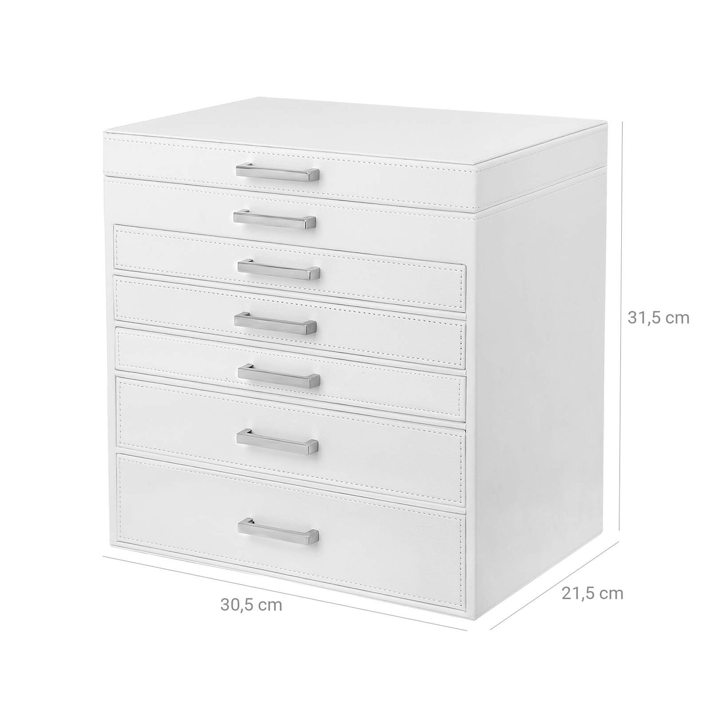 Jewellery Box - Wood - White - 6 Layers with 5 Drawers