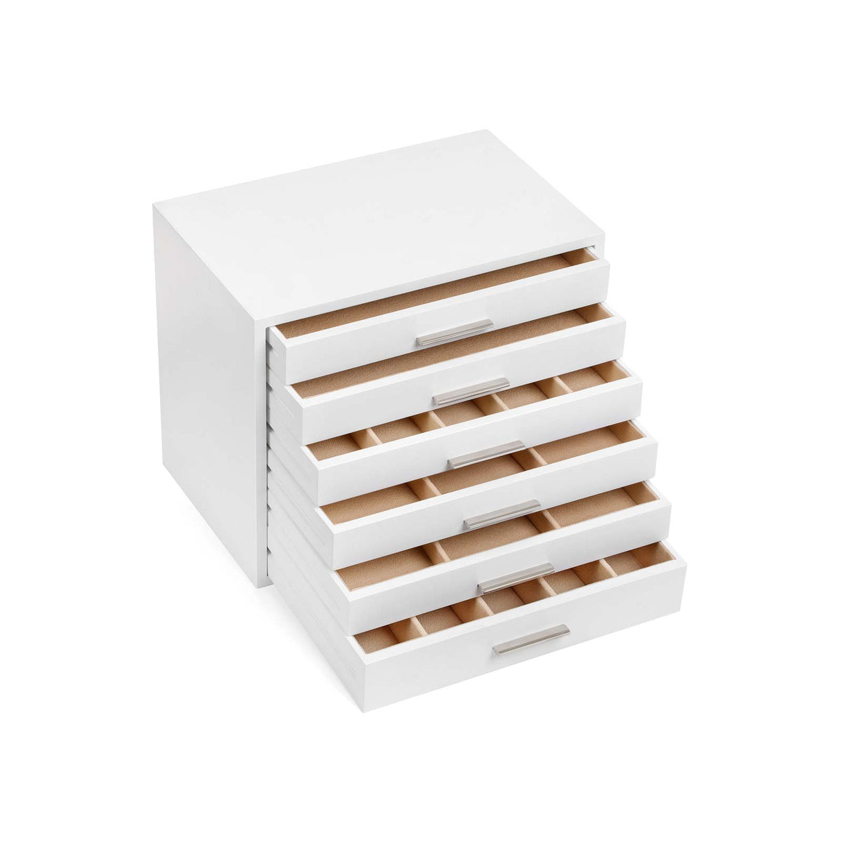6-Layer Wooden Jewellery Box - White - Organiser for Necklaces