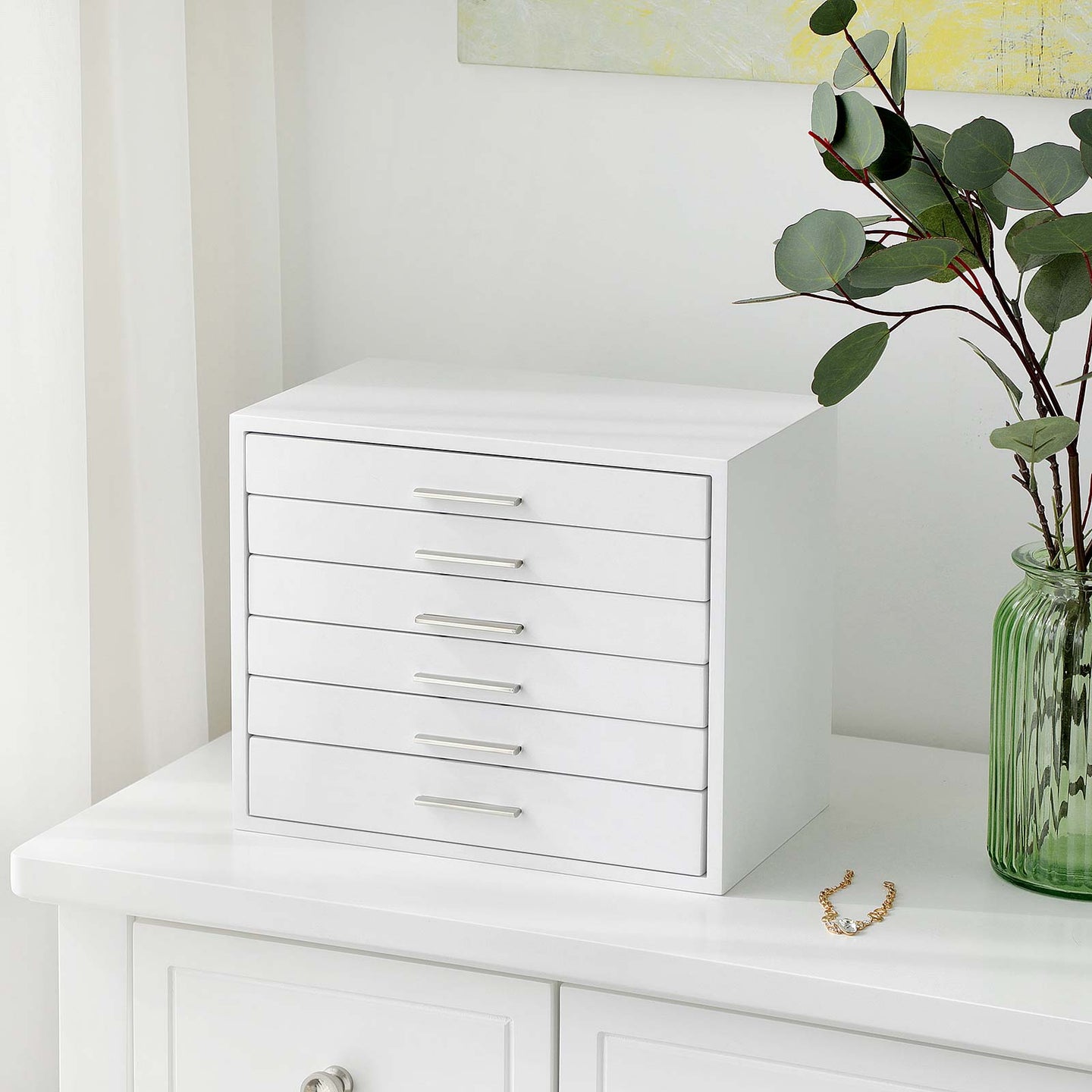 6-Layer Wooden Jewellery Box - White - Organiser for Necklaces