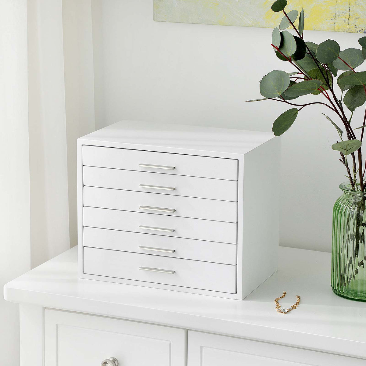 6-Layer Wooden Jewellery Box - White - Organiser for Necklaces