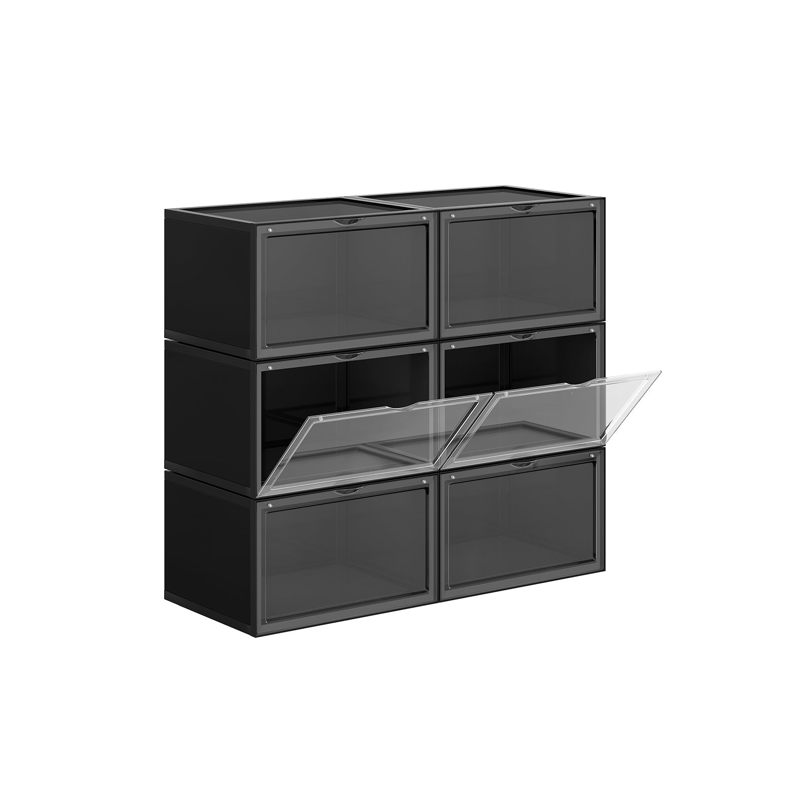 Shoe Box - Plastic - Clear - Stackable and Easy to Assemble (Set of 6)
