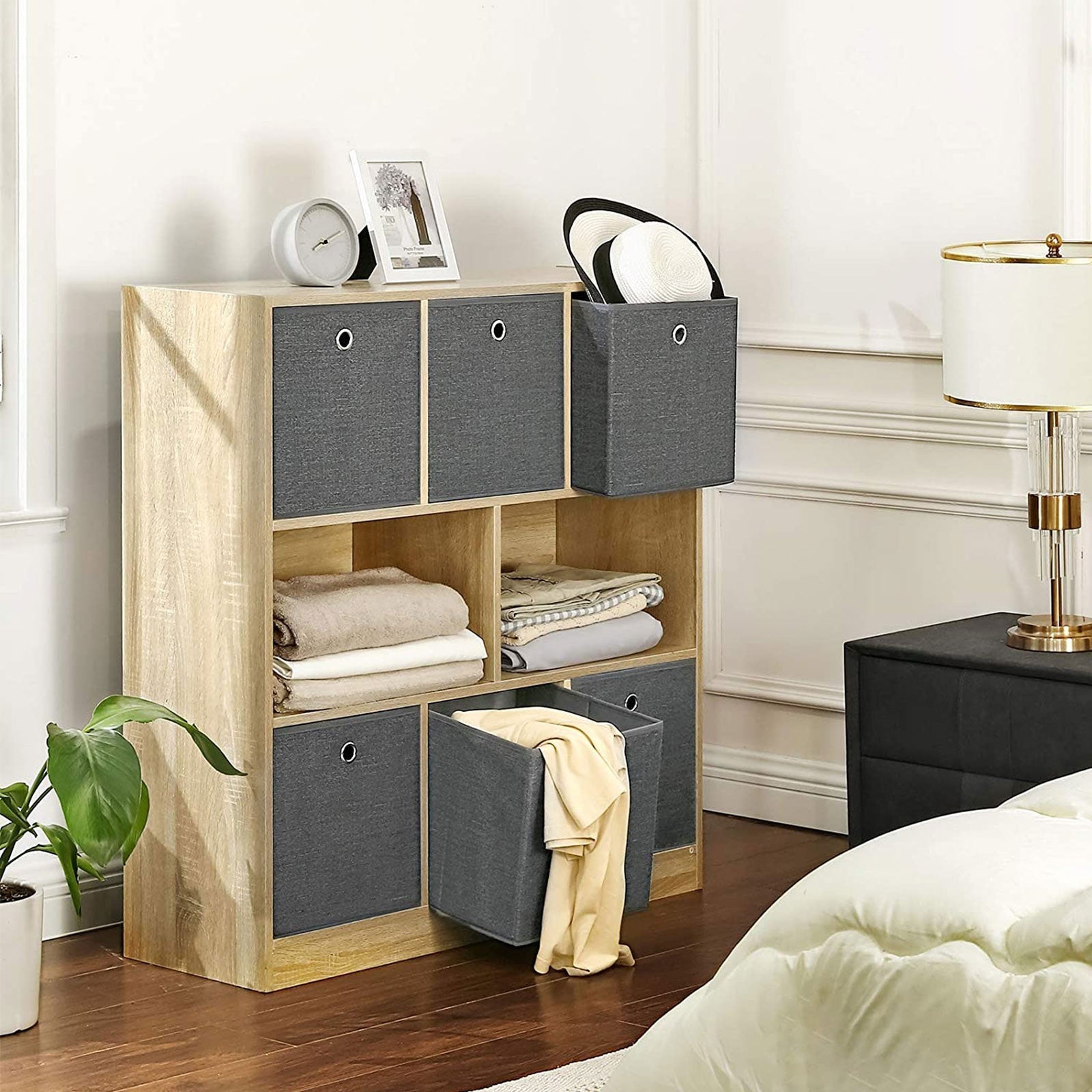 Storage Boxes Set - Fabric - Grey - Foldable Organiser Bins for Toys and Clothes