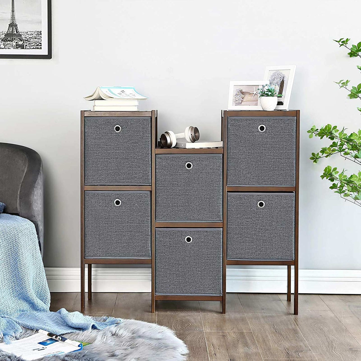 Storage Boxes Set - Fabric - Grey - Foldable Organiser Bins for Toys and Clothes