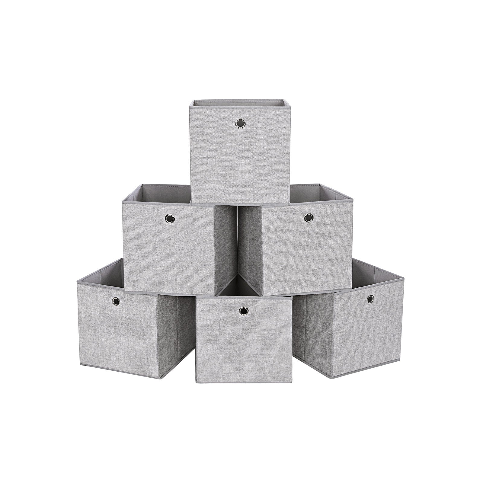 Set of 6 Foldable Fabric Storage Cubes - Grey - Toy and Clothes Organizer Bins