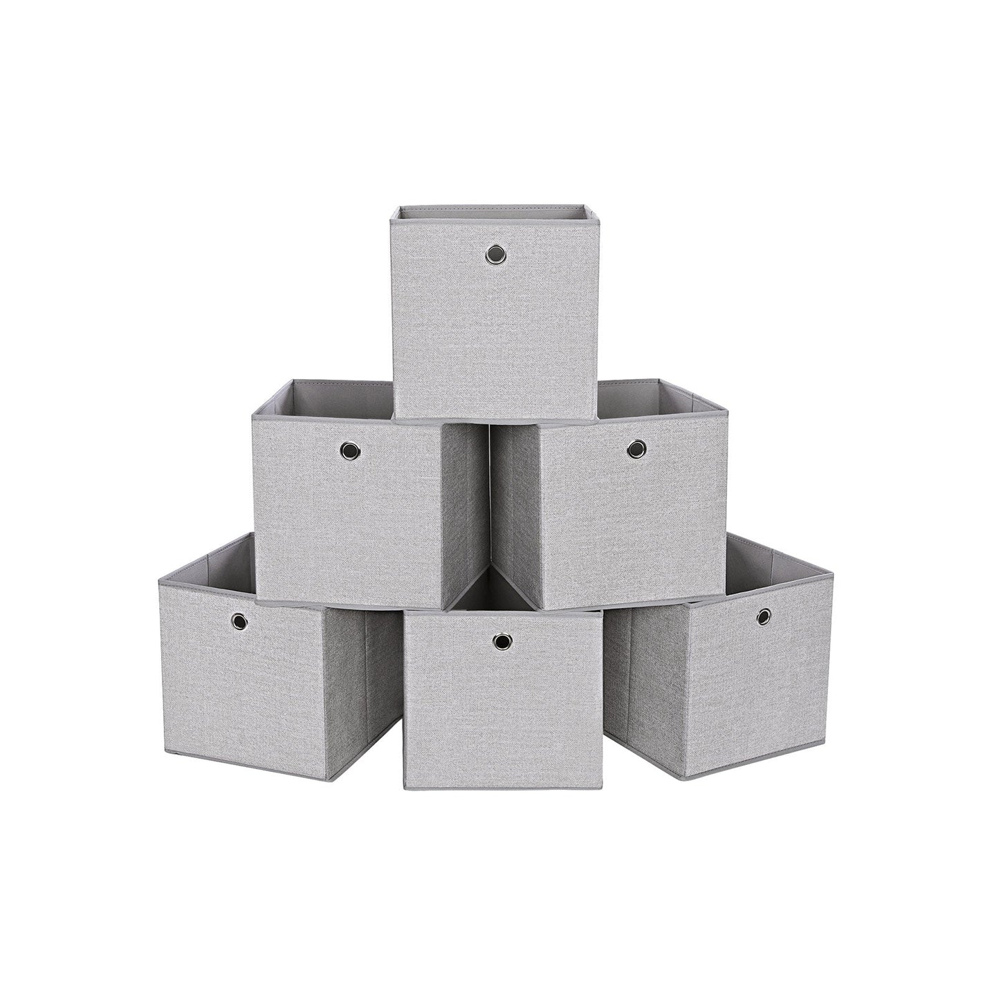 Set of 6 Foldable Fabric Storage Cubes - Grey - Toy and Clothes Organizer Bins