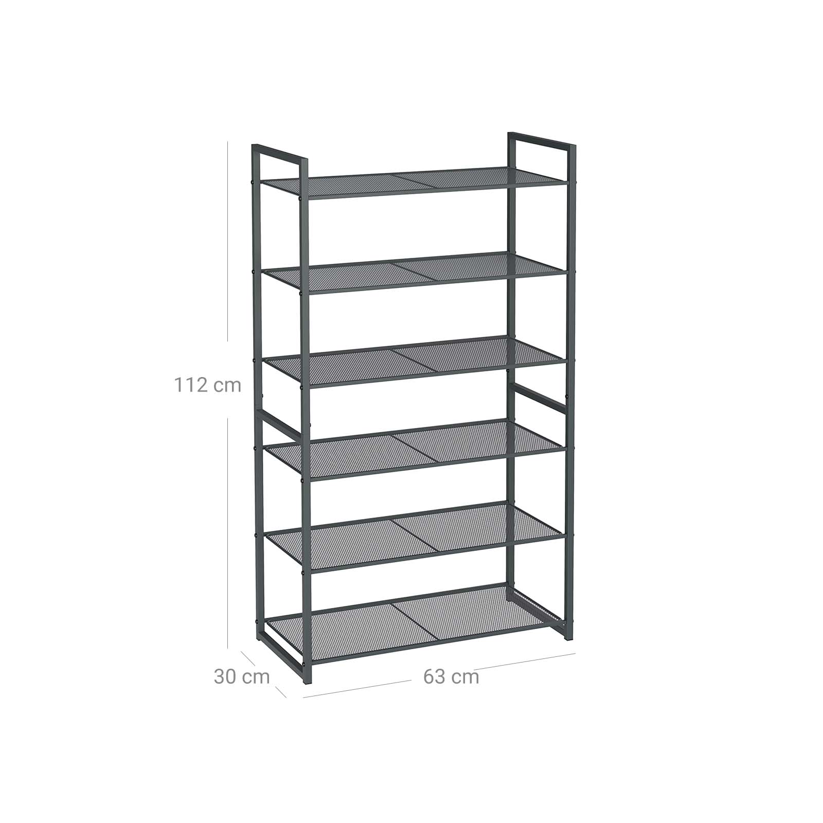 6 Tier Shoe Rack - Metal - Smoky Grey - Stackable Storage for 18-24 Pairs of Shoes