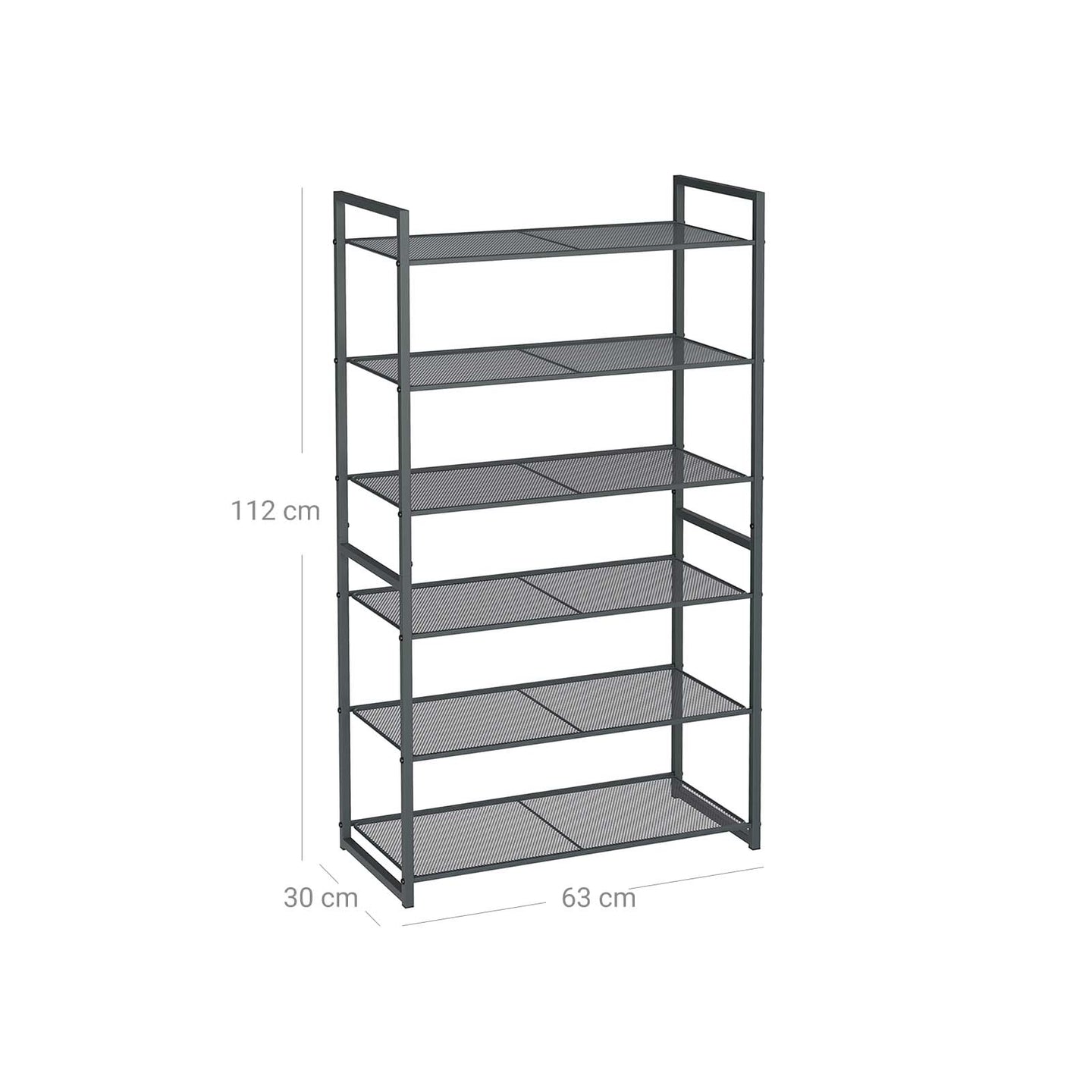 6 Tier Shoe Rack - Metal - Smoky Grey - Stackable Storage for 18-24 Pairs of Shoes