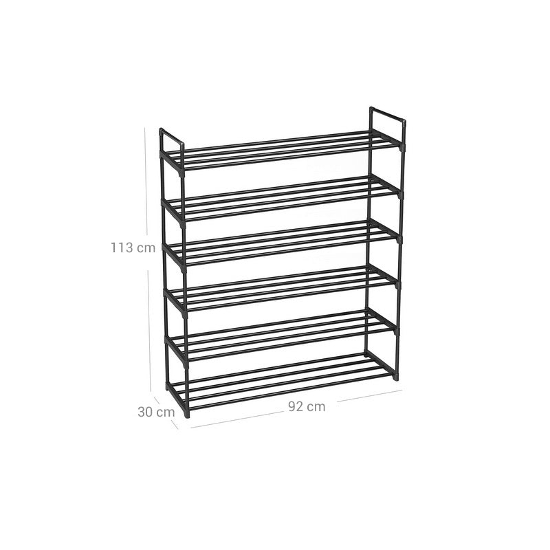 6-Tier Shoe Rack - Metal - Black - Holds Up to 30 Pairs of Shoes