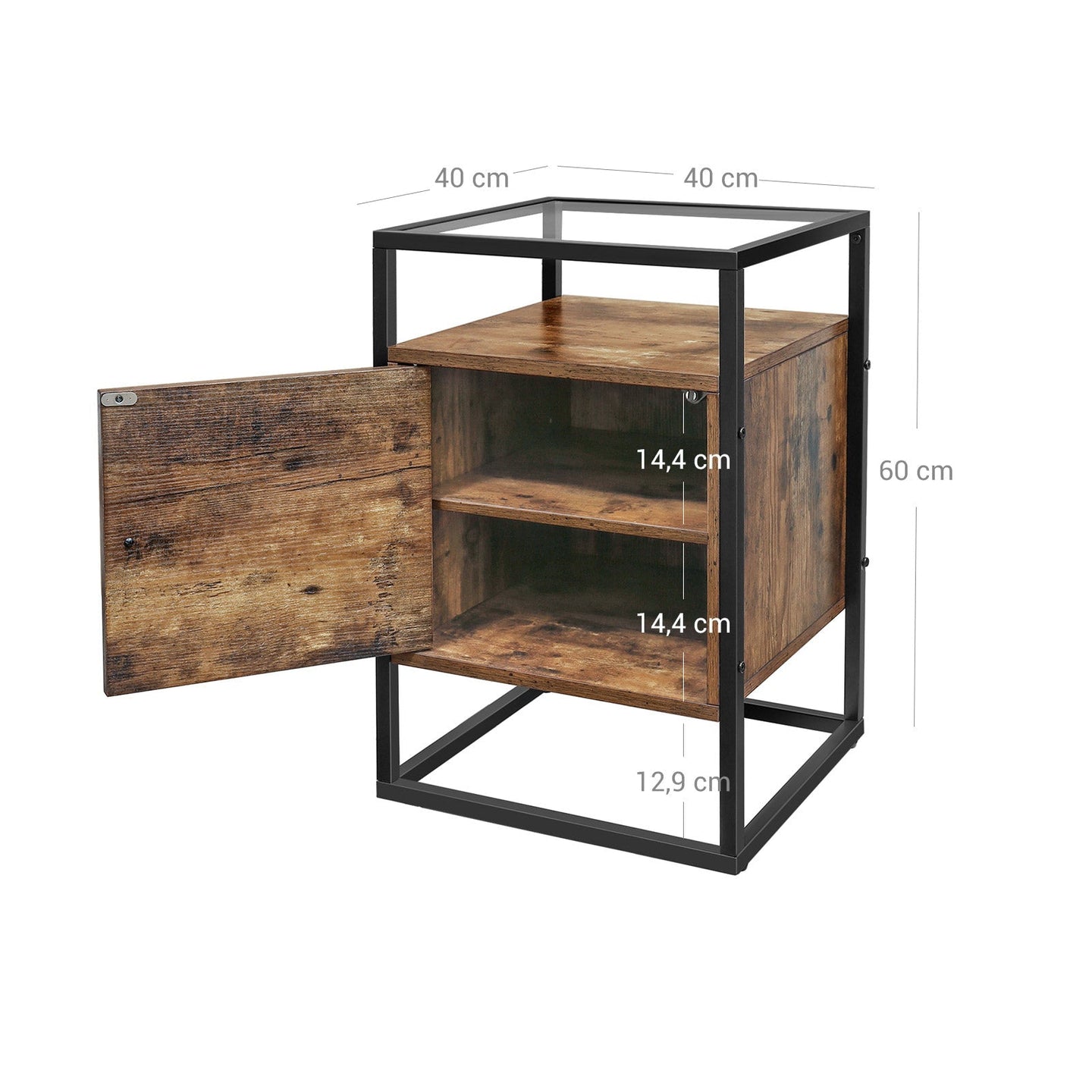 Side Table - Tempered Glass - Rustic Brown