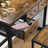 Vanity Table Set - Steel Frame - Rustic Brown and Black - Tri-Fold Mirror