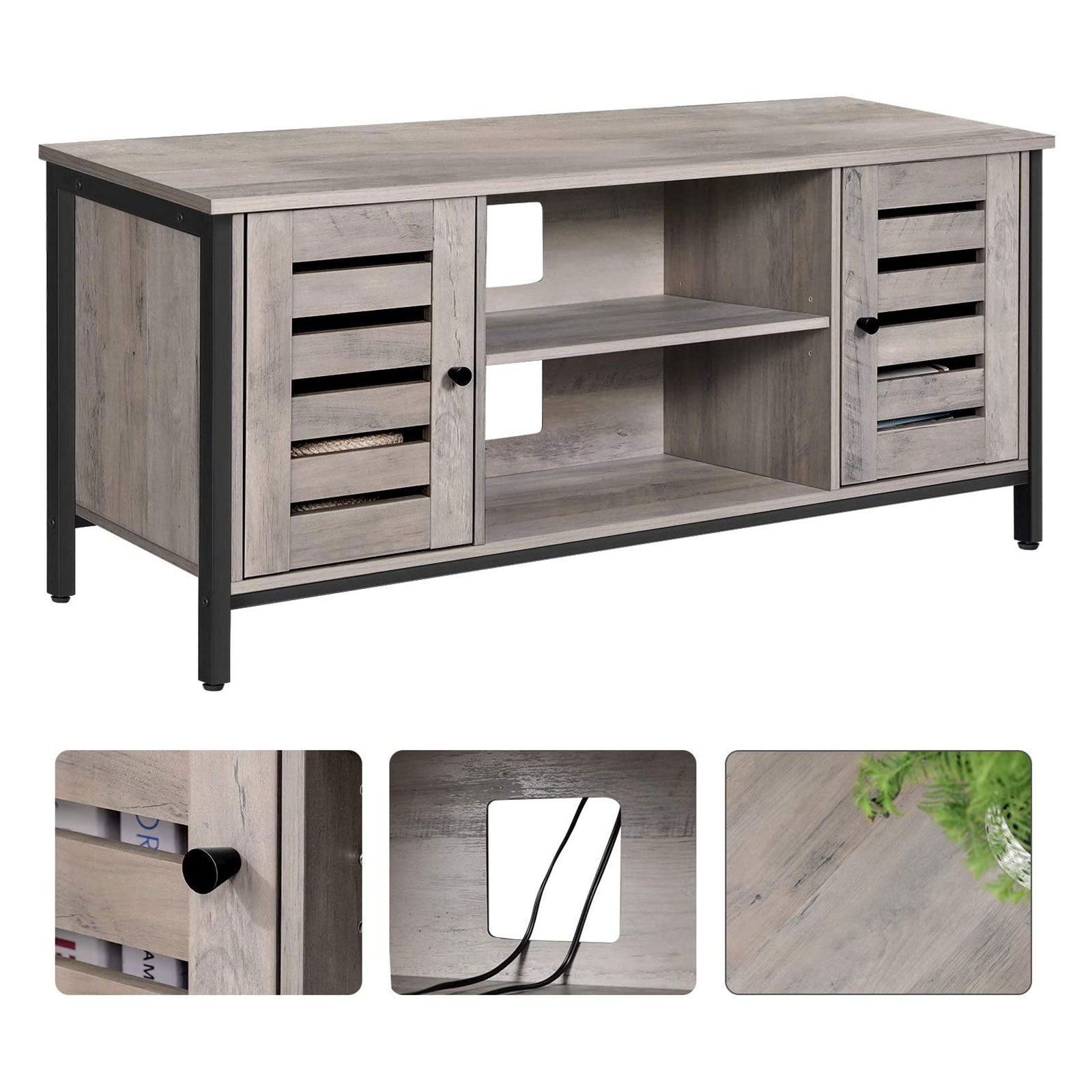 TV Console Unit - Wood - Rustic Brown - Louvered Doors