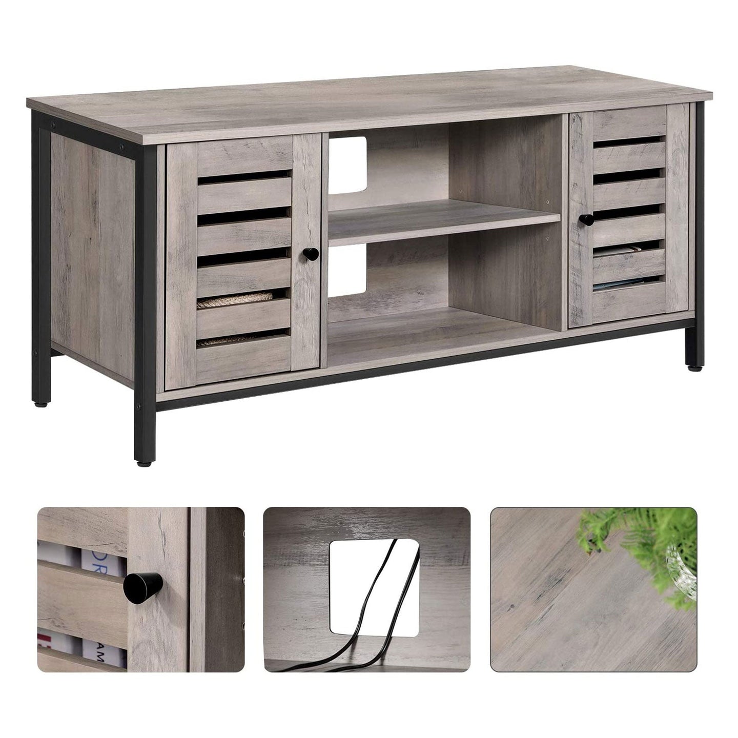 TV Console Unit - Wood - Rustic Brown - Louvered Doors