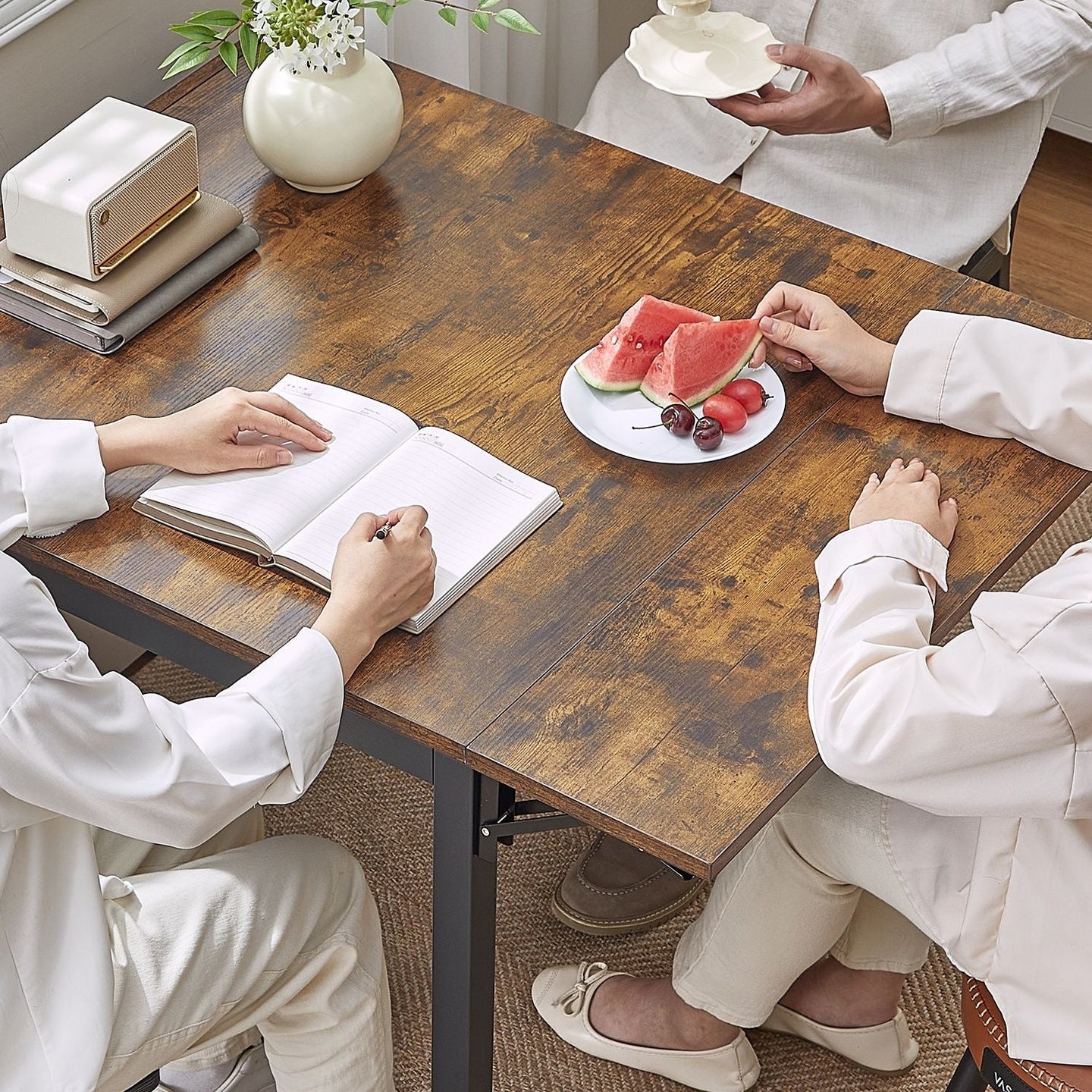 Folding Dining Table - Seats 2-4 People - Natural Oak - Drop Leaf Extendable for Small Spaces