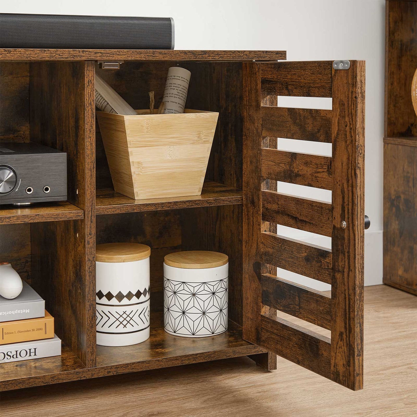 TV Cabinet - Engineered Wood - Rustic Brown - Adjustable Shelves with Cable Management