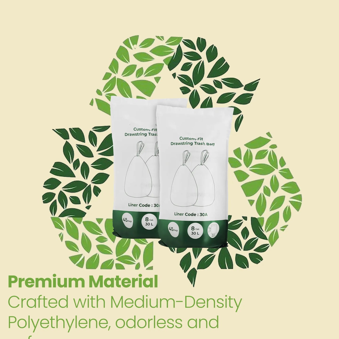 Heavy-Duty Drawstring Trash Bags - Plastic - White - 180-Piece for 8-Gallon Kitchen Waste