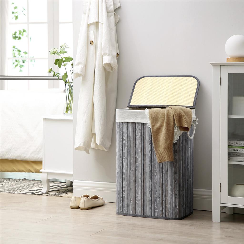 Laundry Hamper - Bamboo - Distressed Grey - 72L Capacity