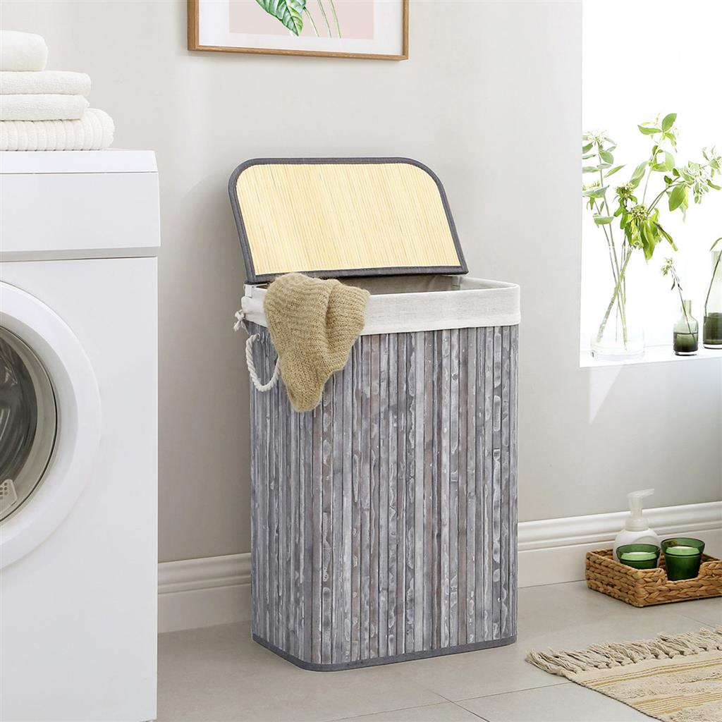Laundry Hamper - Bamboo - Distressed Grey - 72L Capacity