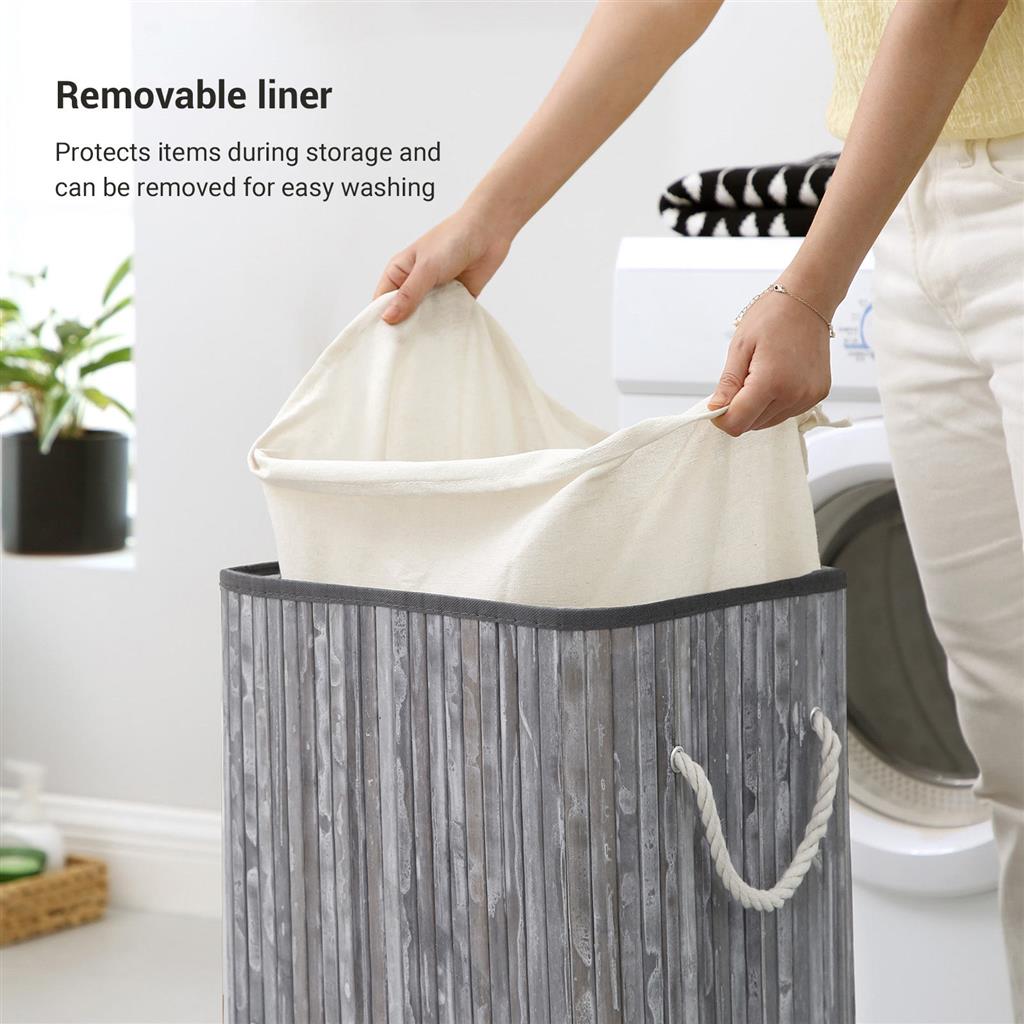 Laundry Hamper - Bamboo - Distressed Grey - 72L Capacity