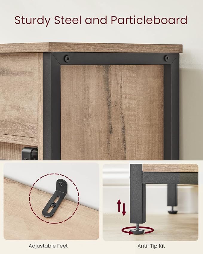 Freestanding Storage Cabinet - Wood - Rustic Brown and Black - Sliding Barn Door and Drawer