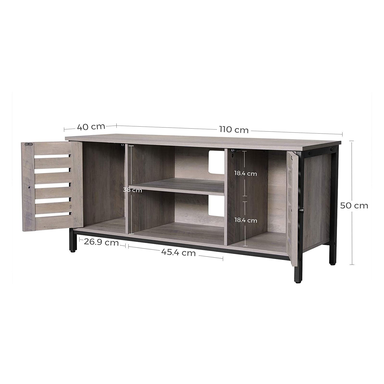 TV Console Unit - Wood - Rustic Brown - Louvered Doors