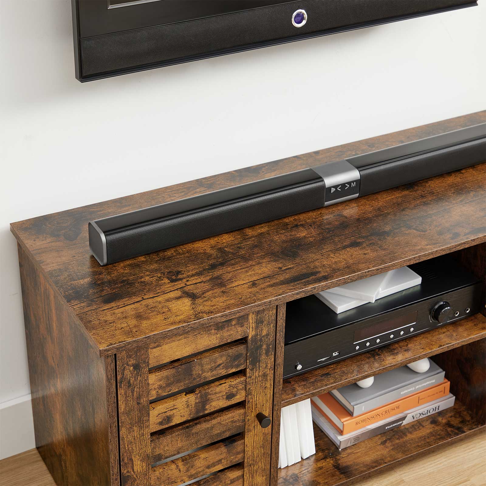 TV Cabinet - Engineered Wood - Rustic Brown - Adjustable Shelves with Cable Management