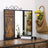 Vanity Table Set - Steel Frame - Rustic Brown and Black - Tri-Fold Mirror