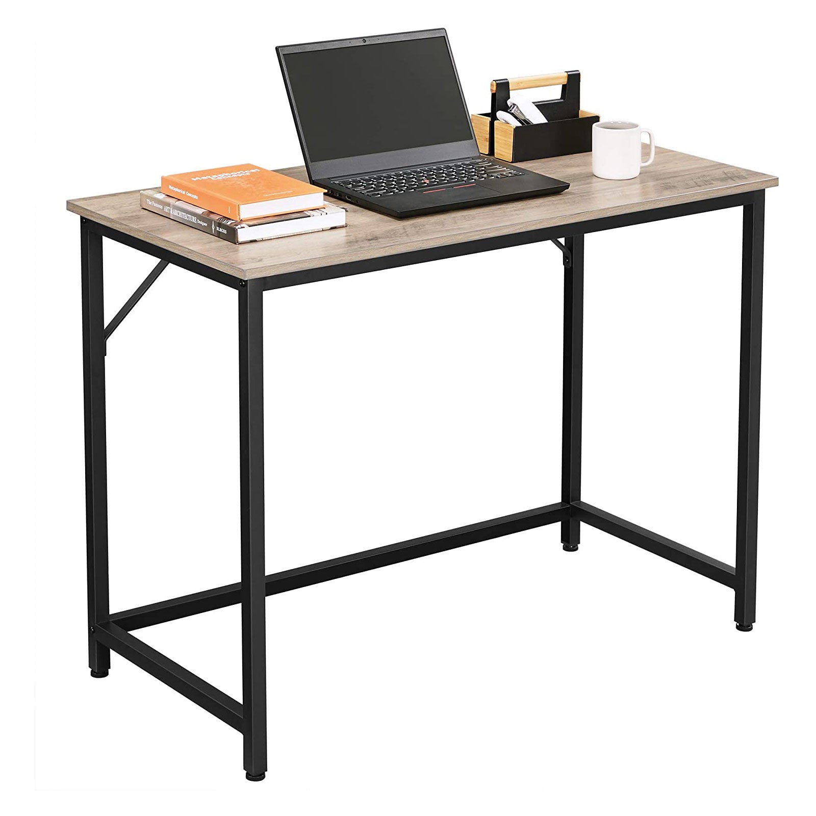 Small Office Table - Steel - Hazelnut Brown and Black - Simplified Assembly