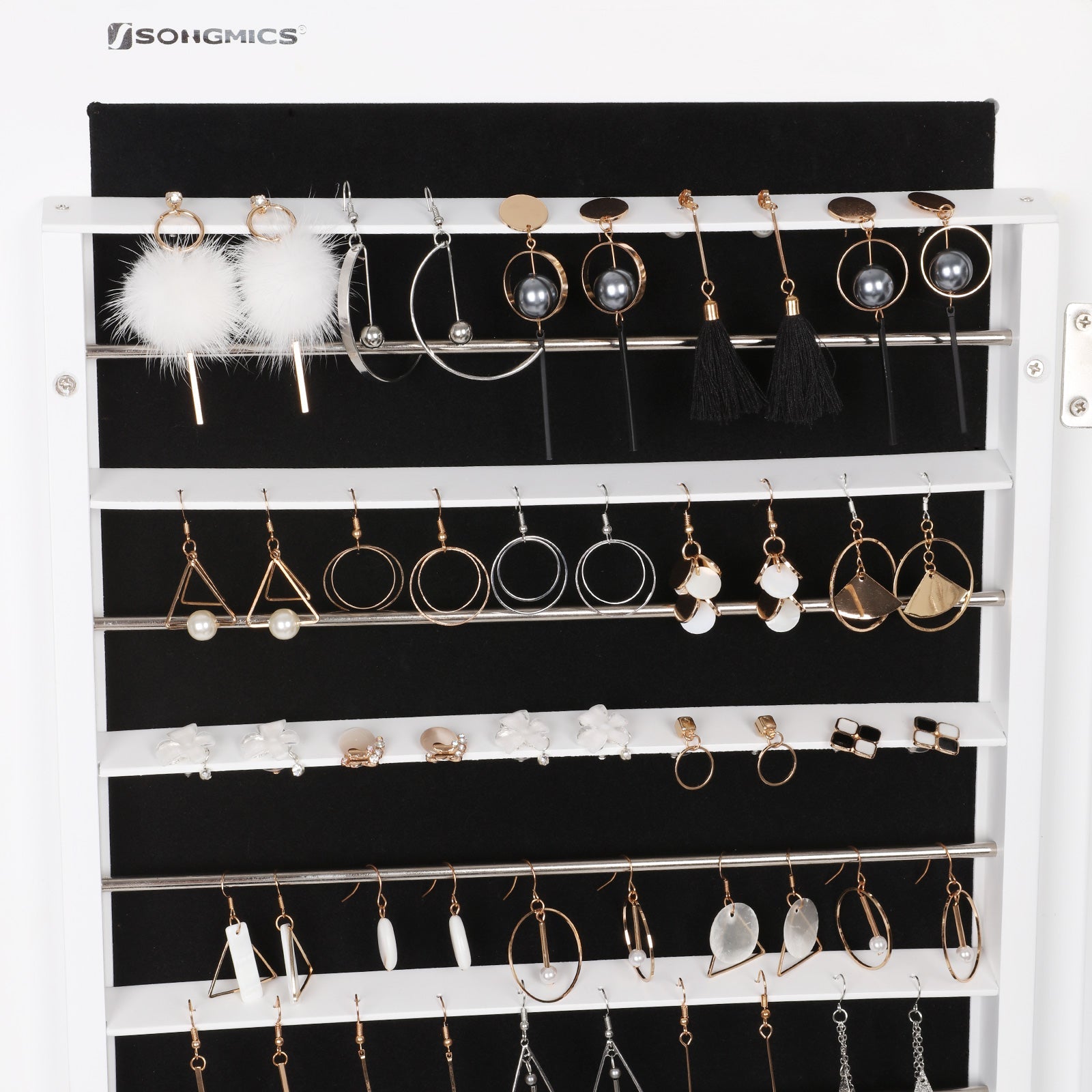 Jewelry Armoire - MDF - White - Lockable with Bevel Edge Mirror and 8 LEDs