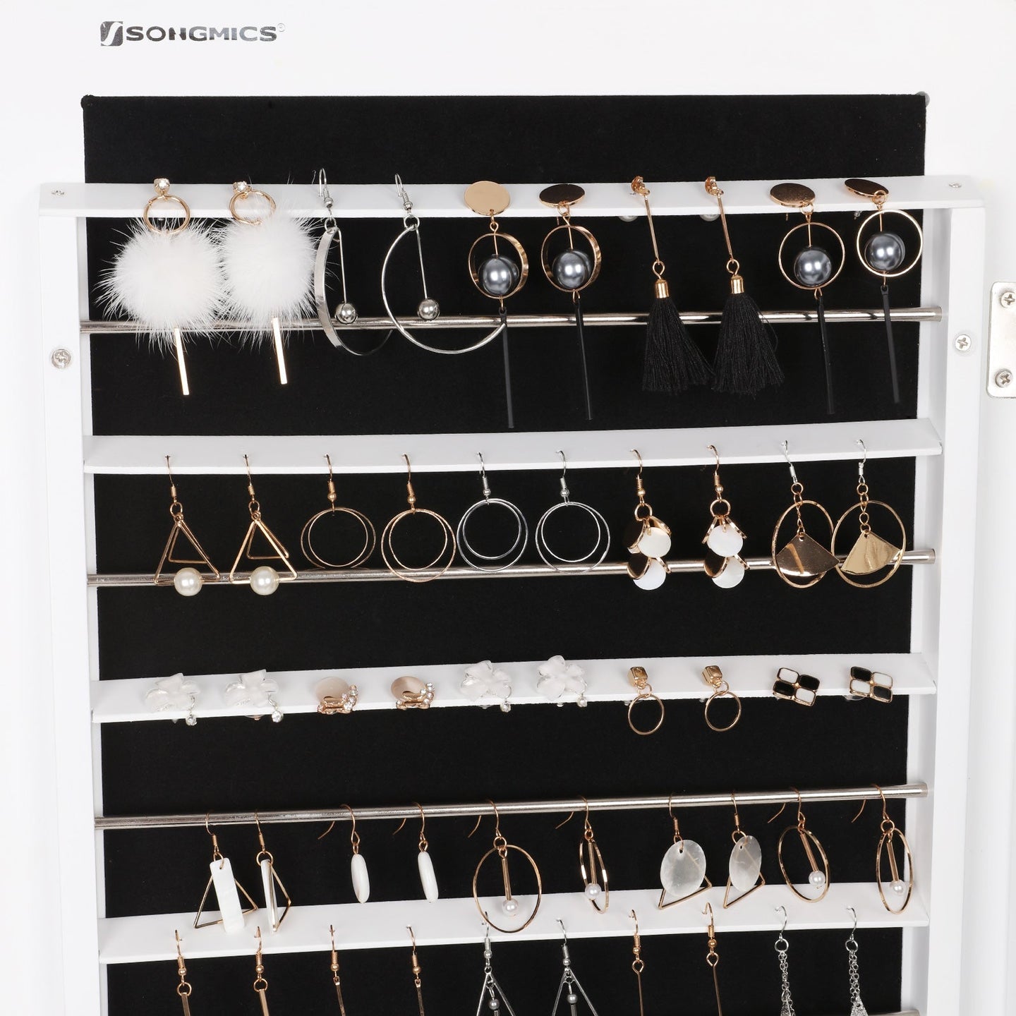 Jewelry Armoire - MDF - White - Lockable with Bevel Edge Mirror and 8 LEDs