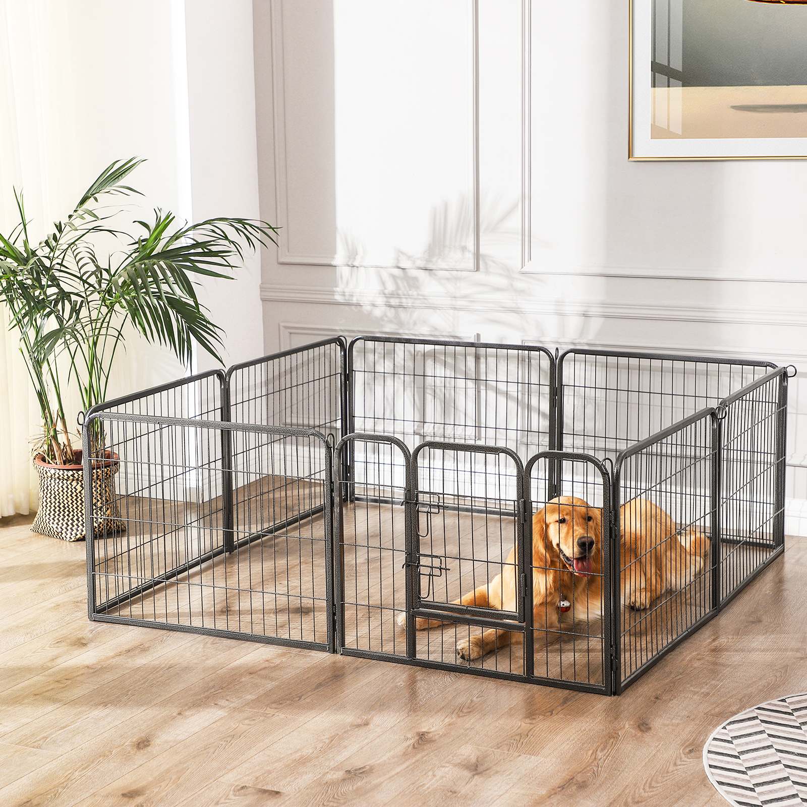 8 Panel Pet Playpen - Heavy Duty Metal - Black - Foldable and Playpen Design