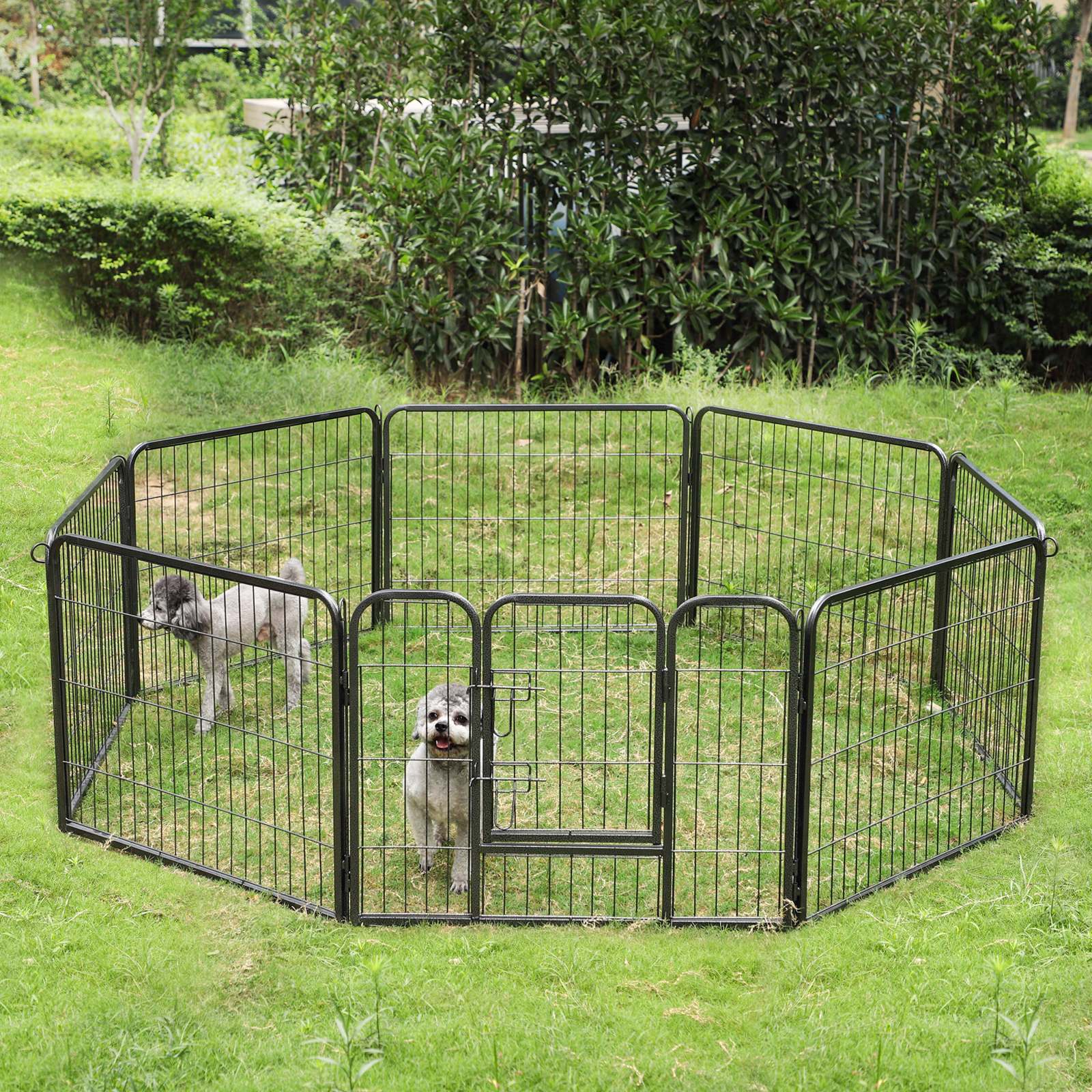 8 Panel Pet Playpen - Heavy Duty Metal - Black - Foldable and Playpen Design