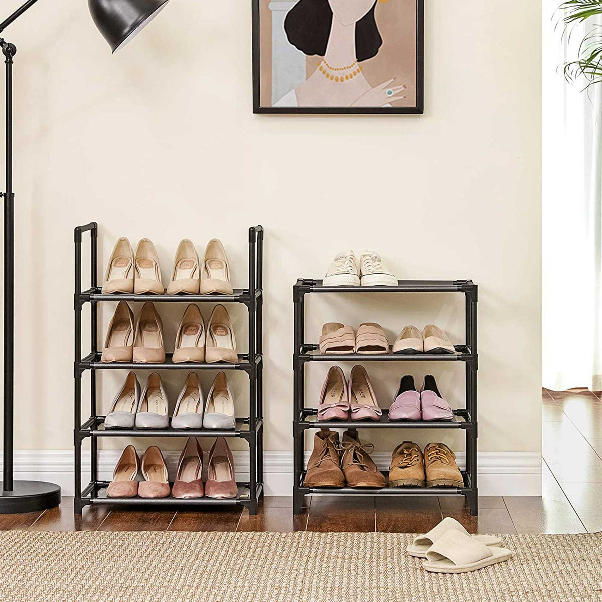 8-Tier Shoe Rack - Iron - Black - Versatile Organizer for 16-20 Pairs