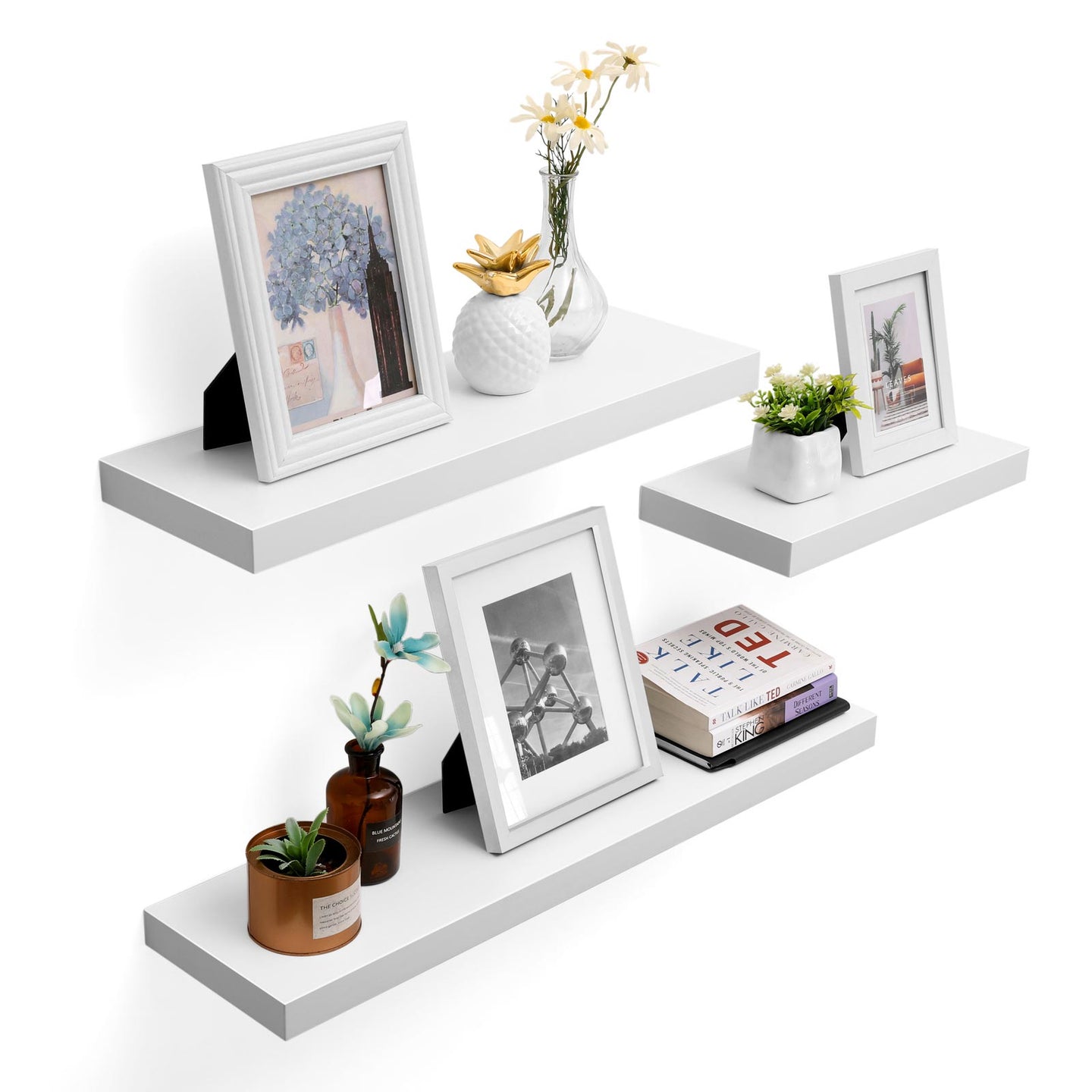 Floating Shelf - MDF - White - Wall Mounted Bookshelf Display Storage 80 cm