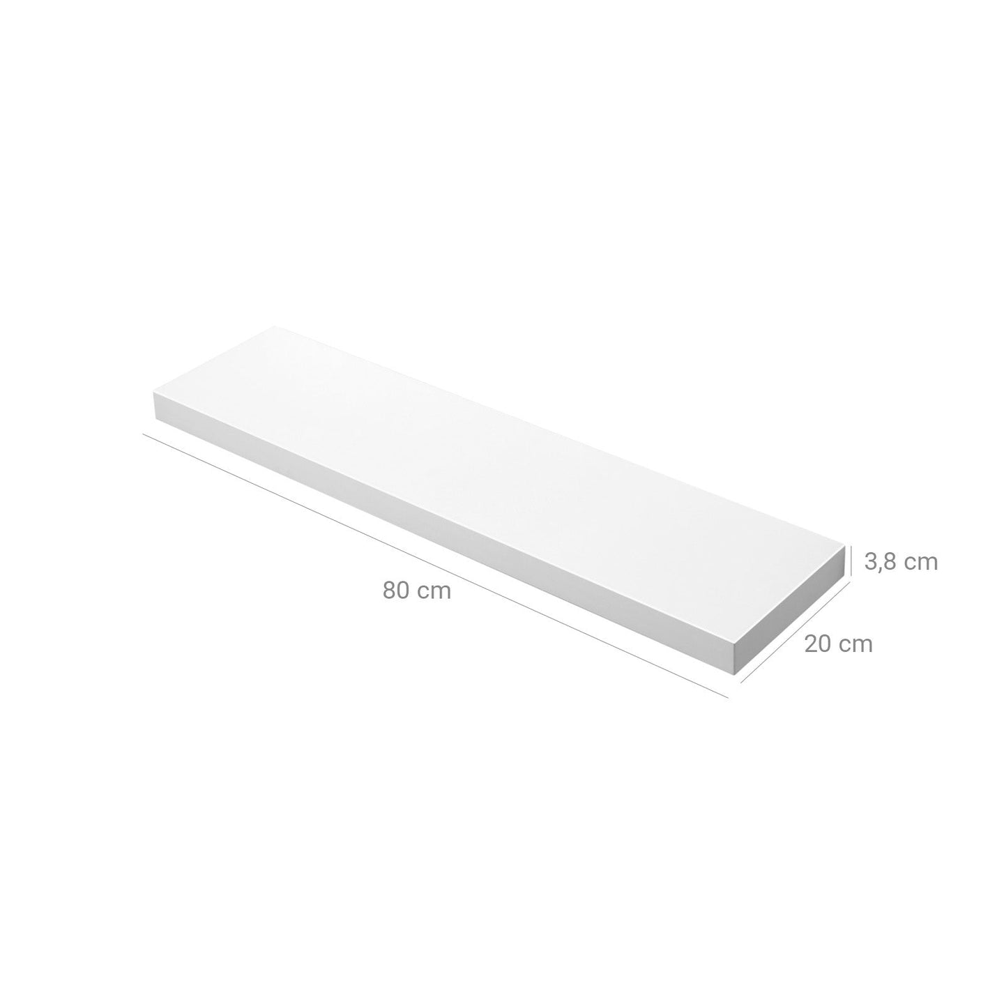 Floating Shelf - MDF - White - Wall Mounted Bookshelf Display Storage 80 cm