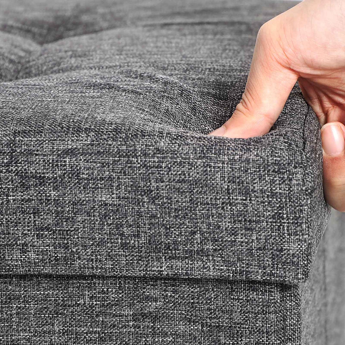 Linen Look Ottoman - Foam - Dark Grey - Folding Design