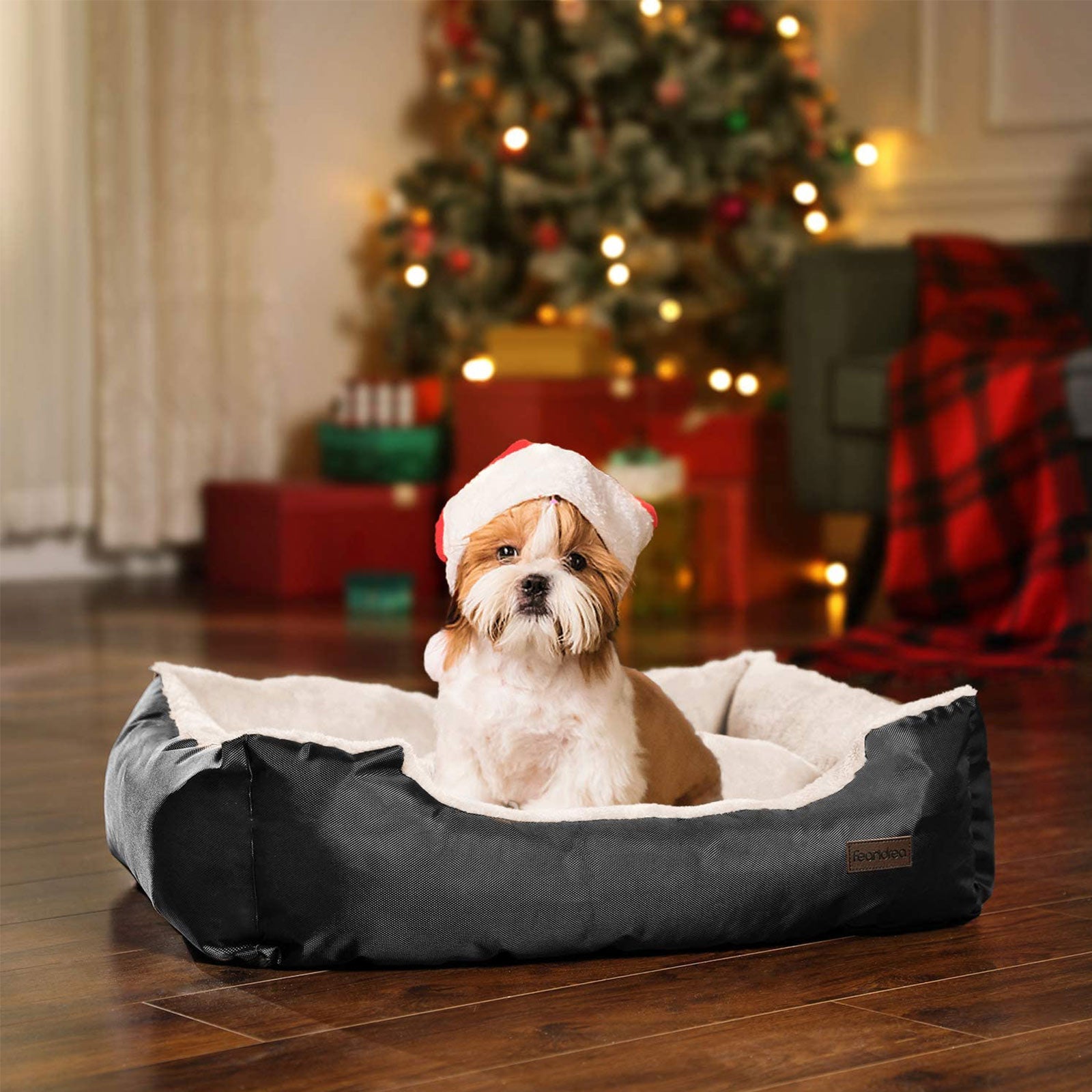 Dog Bed - Fabric - Black - Reversible Cushion 80x65x20 cm