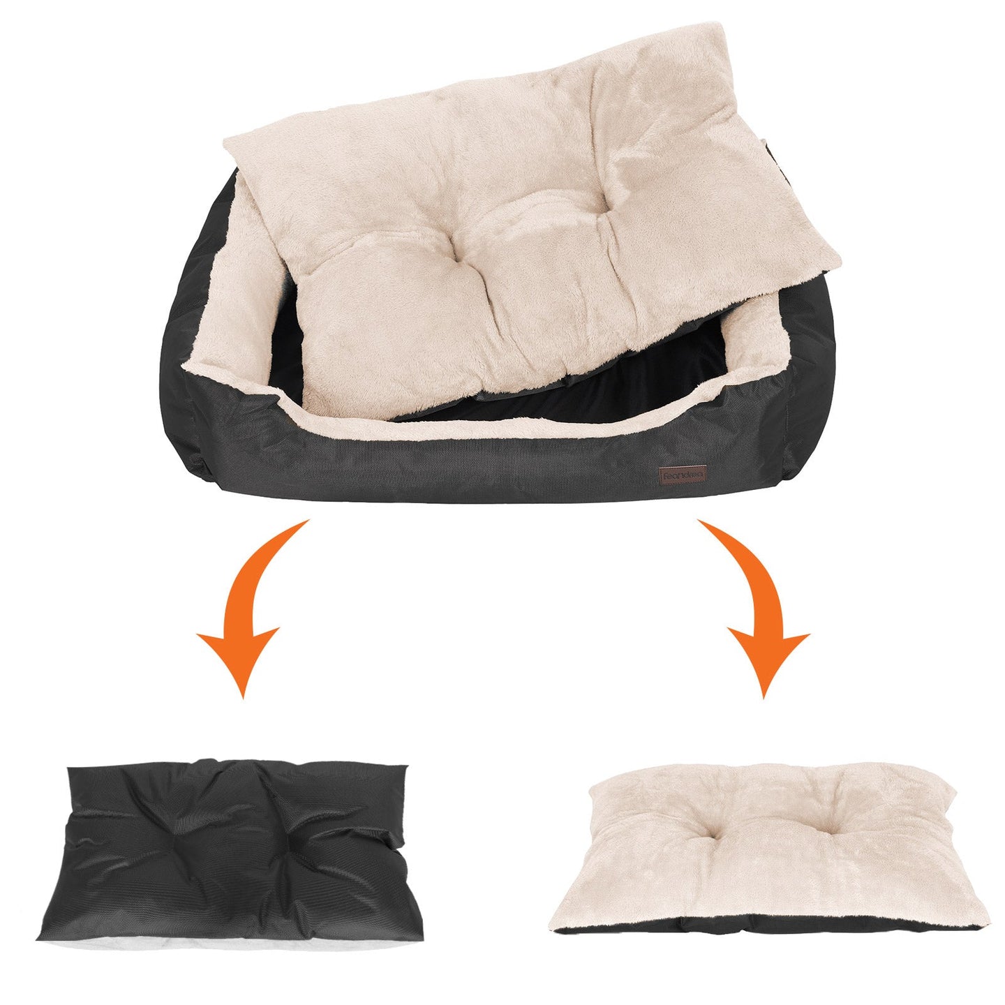 Dog Bed - Fabric - Black - Reversible Cushion 80x65x20 cm