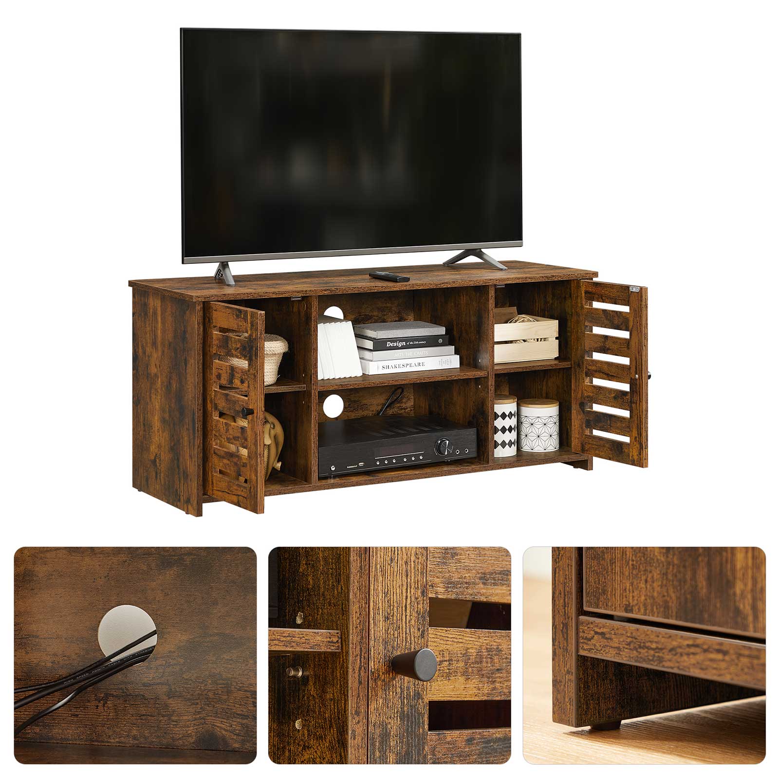 TV Cabinet - Engineered Wood - Rustic Brown - Adjustable Shelves with Cable Management