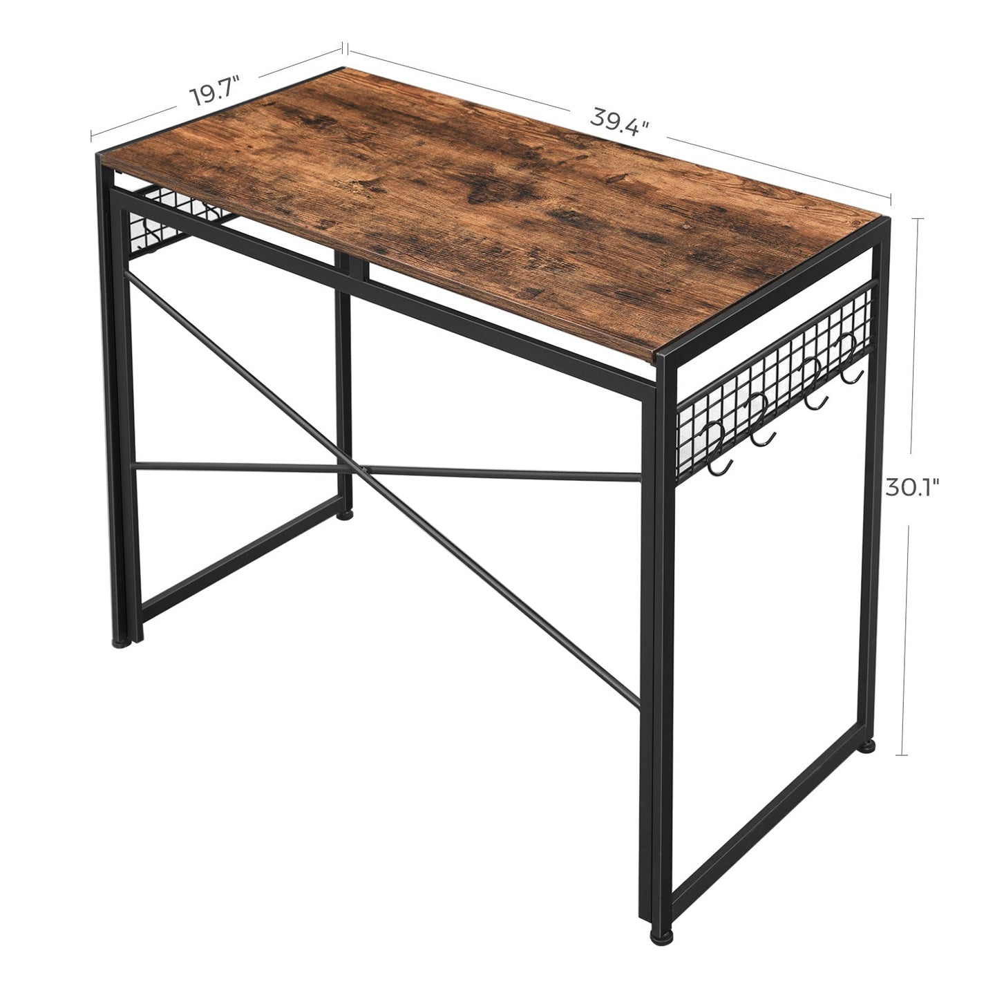 Folding Writing Desk - Wood - Rustic Brown and Black - 8 Hooks