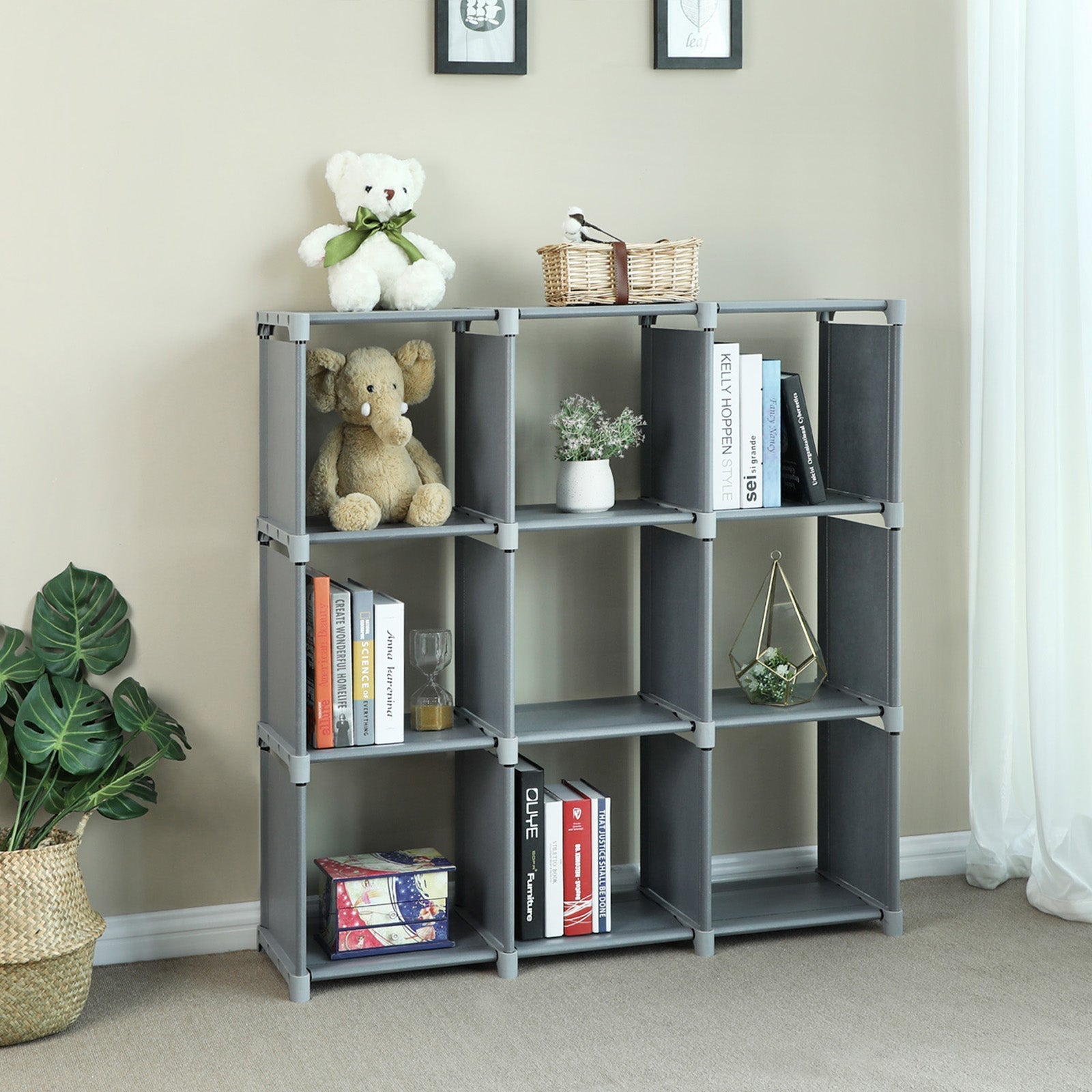 9-Cube Storage Shelf - MDF - Black - DIY Organizer Rack for Family Study and Living Room