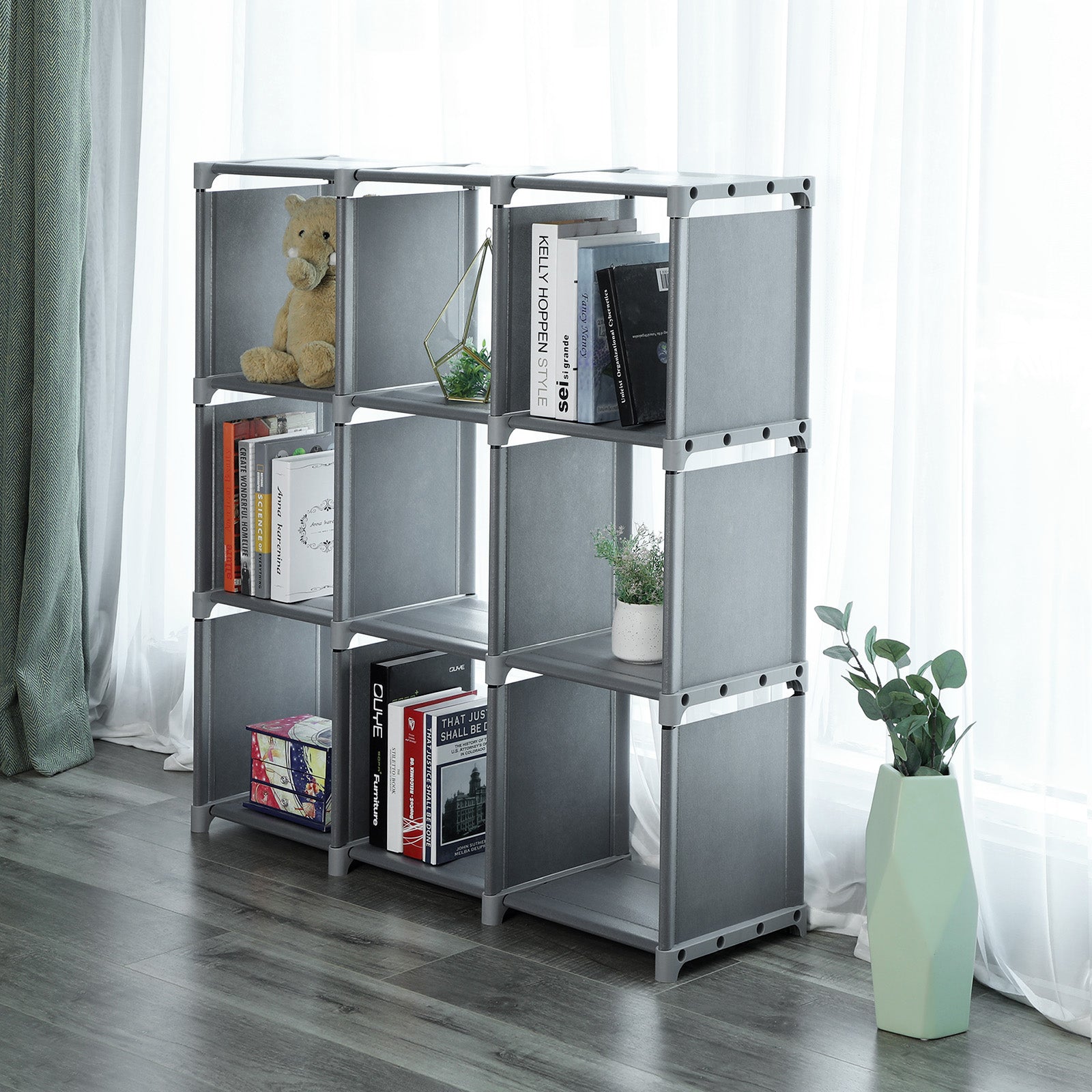 9-Cube Storage Shelf - MDF - Black - DIY Organizer Rack for Family Study and Living Room
