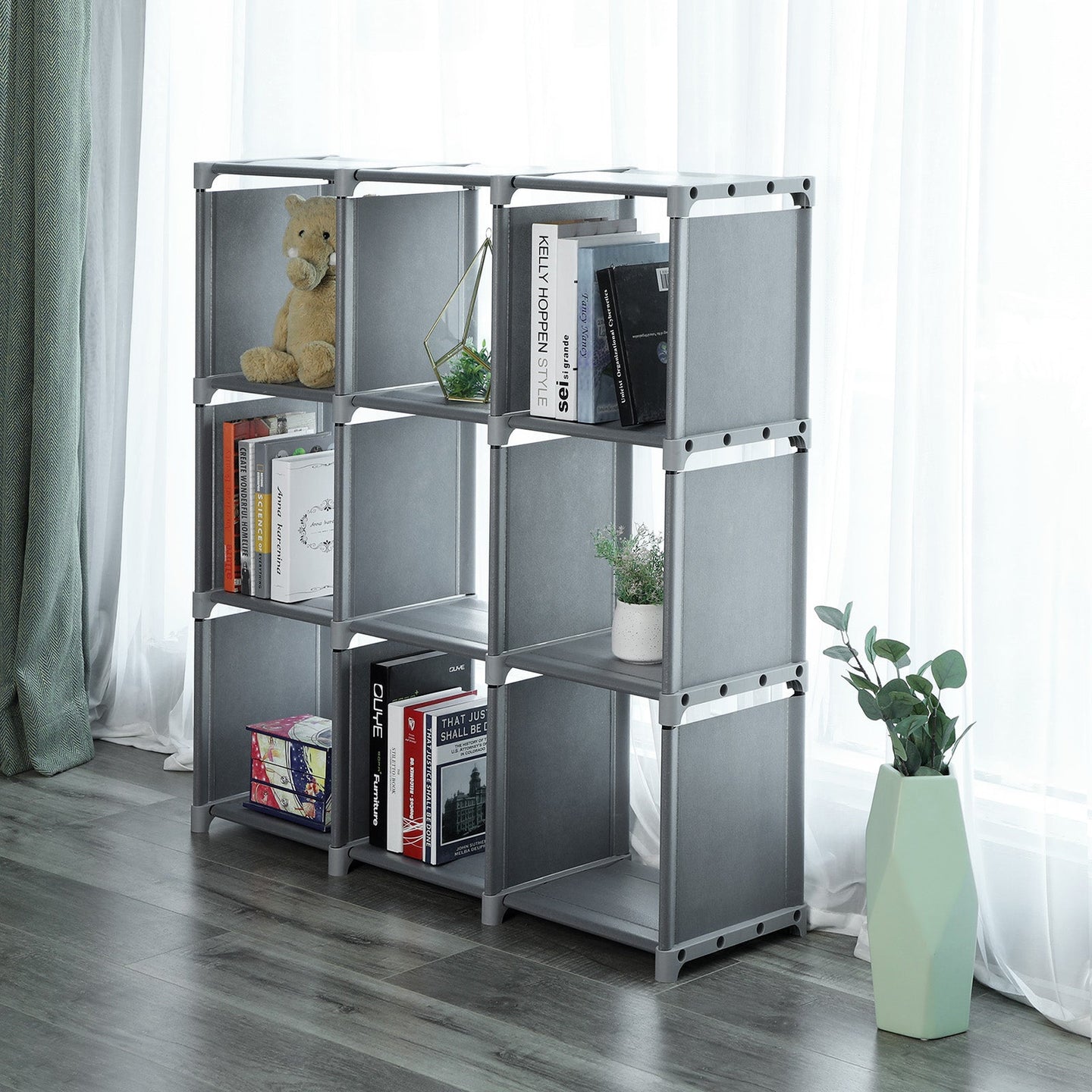 9-Cube Storage Shelf - MDF - Black - DIY Organizer Rack for Family Study and Living Room